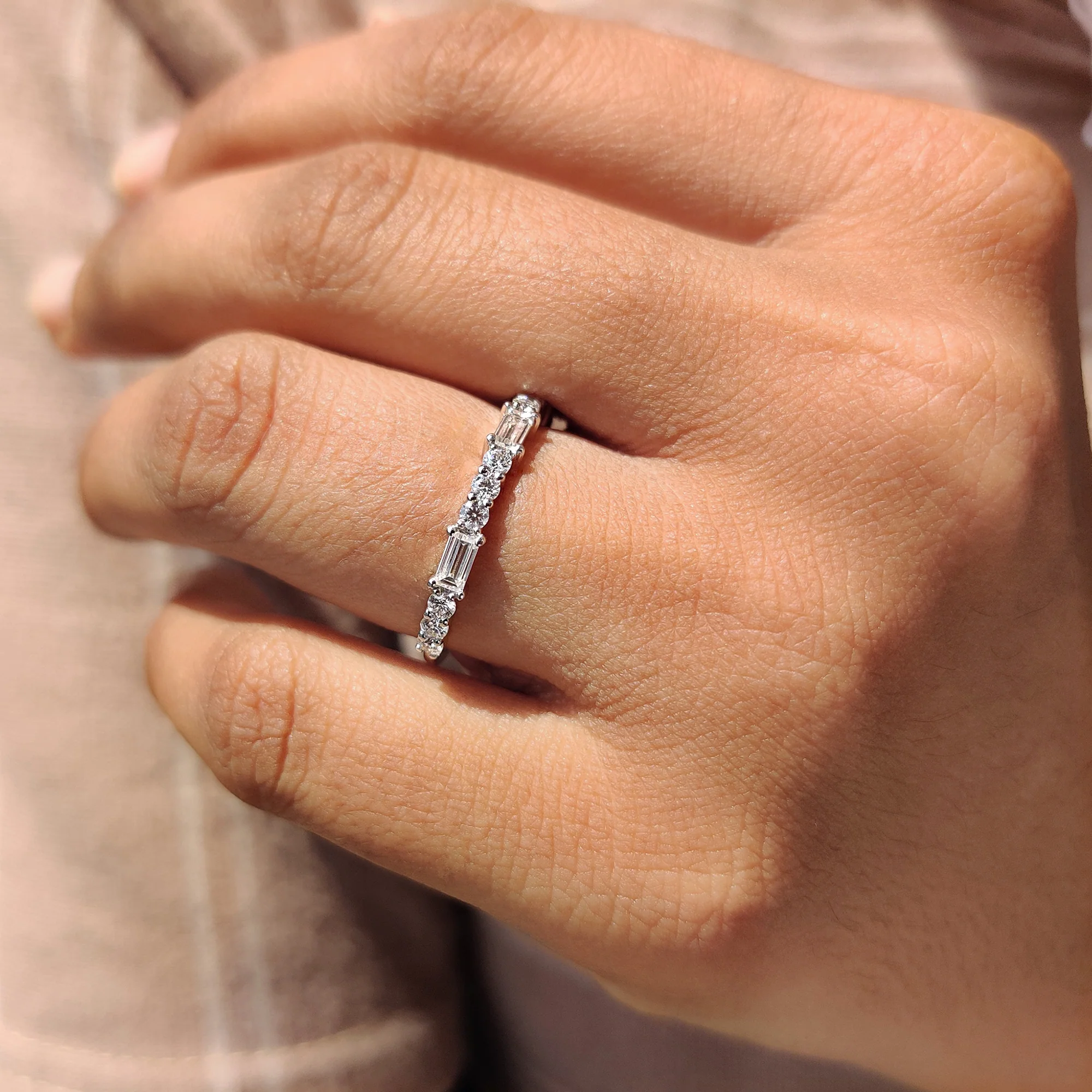 Baguette And Round Moissanite Band with Half Eternity design - Image 2