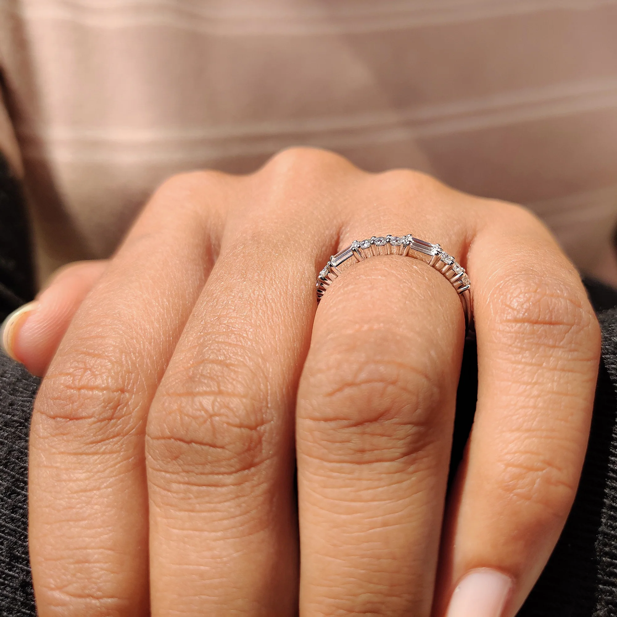 Baguette And Round Moissanite Band with Half Eternity design - Image 6