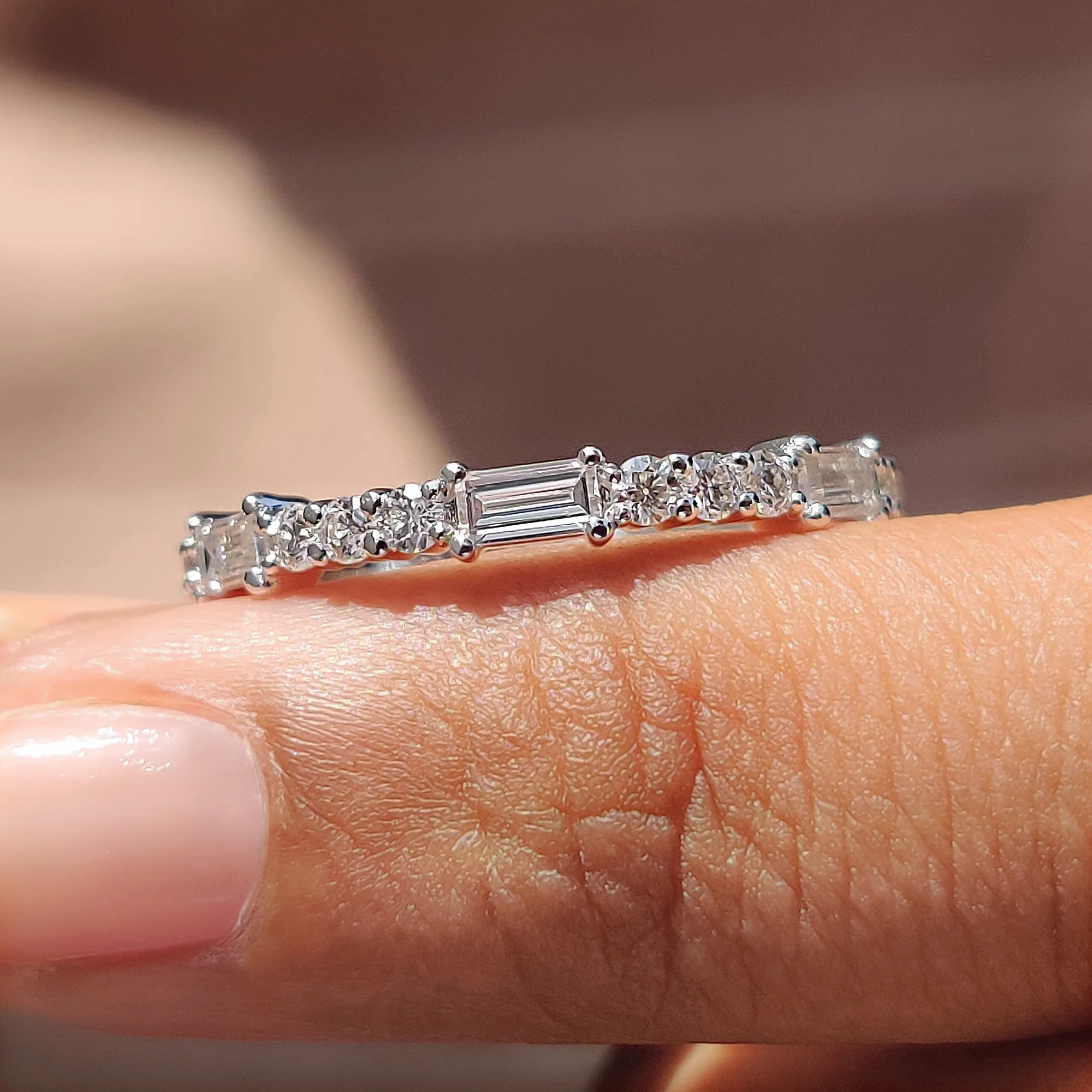 Baguette And Round Moissanite Band with Half Eternity design - Image 9