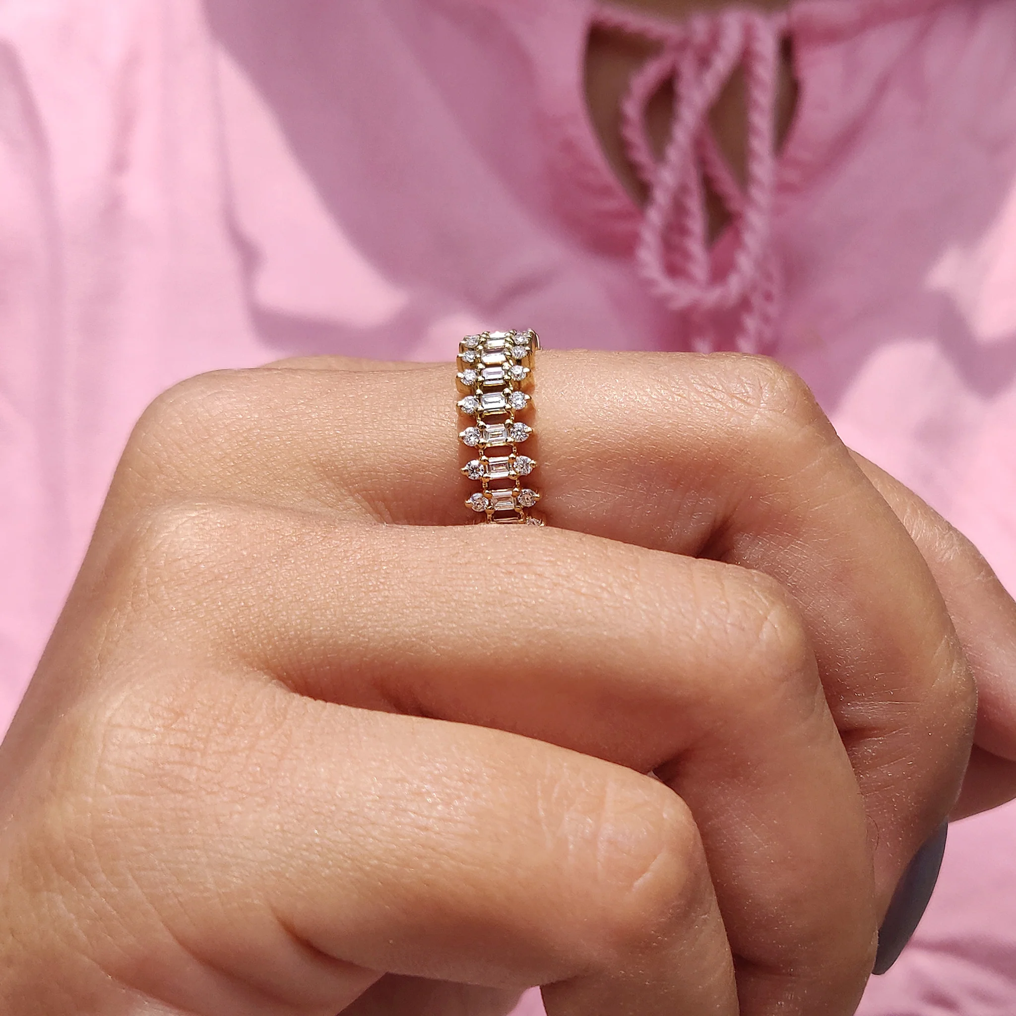 Baguette And Round Wedding Band Full Eternity Setting - Image 3
