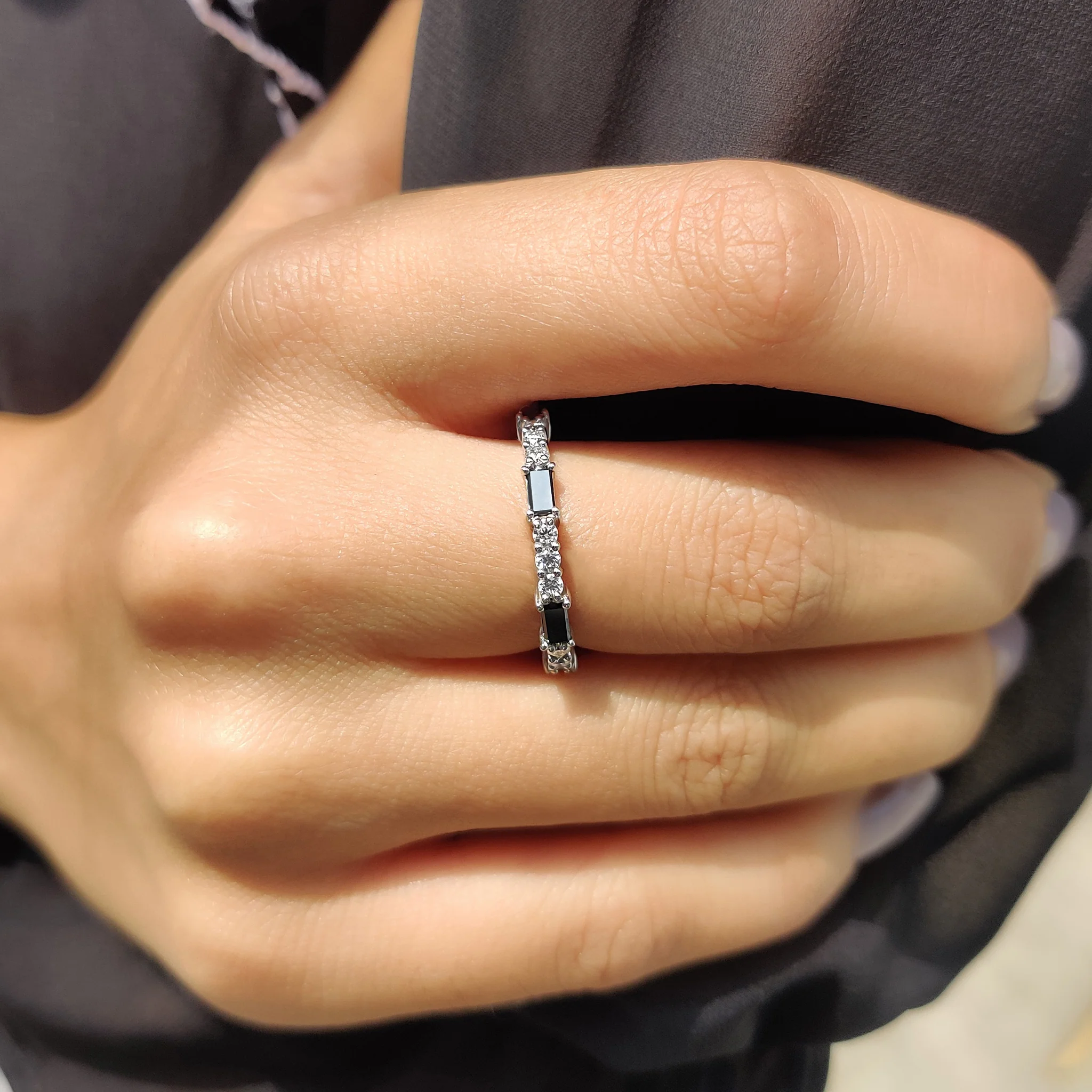 Black Baguette And Round Wedding Band In Full Eternity Style - Image 2