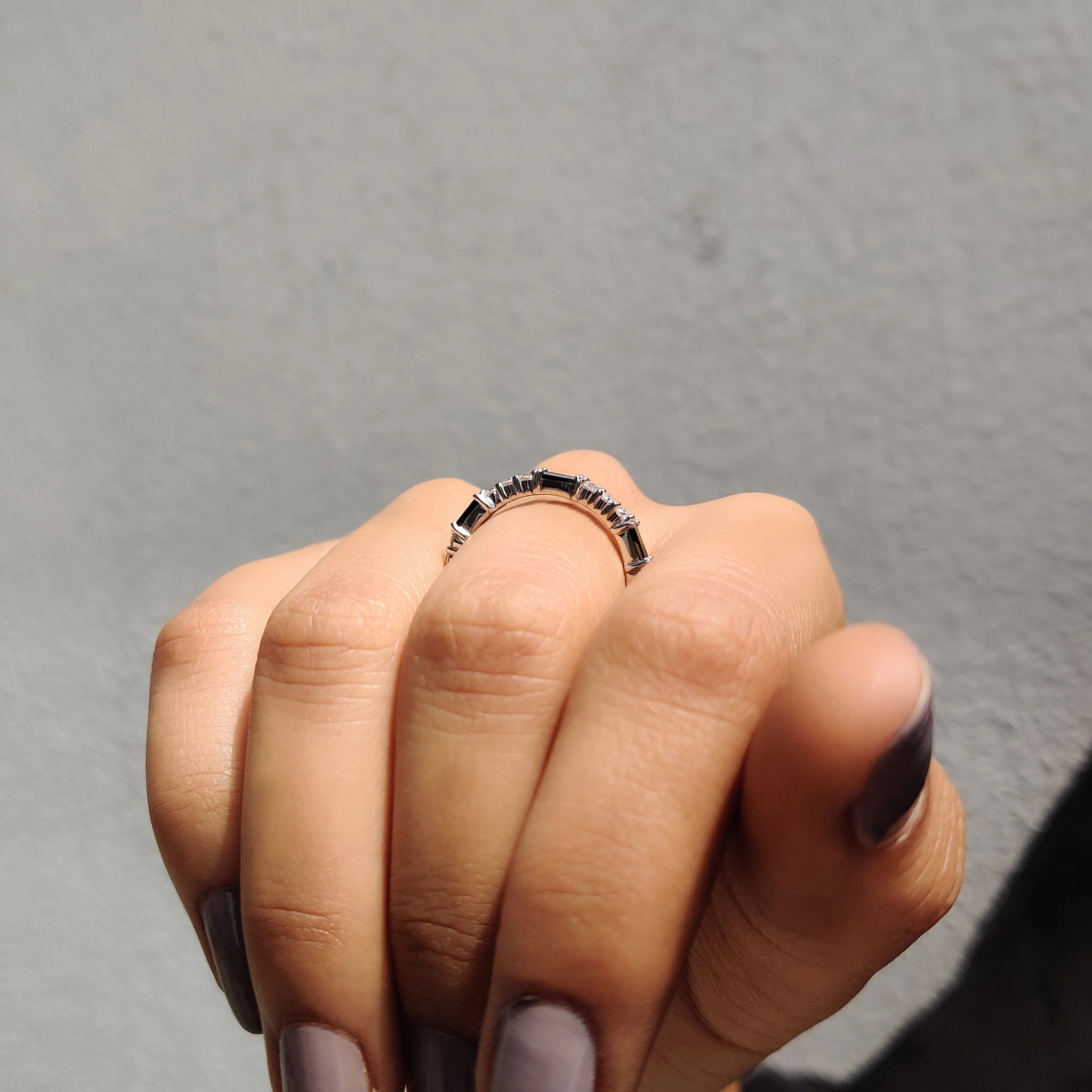 Black Baguette And Round Wedding Band In Full Eternity Style - Image 4