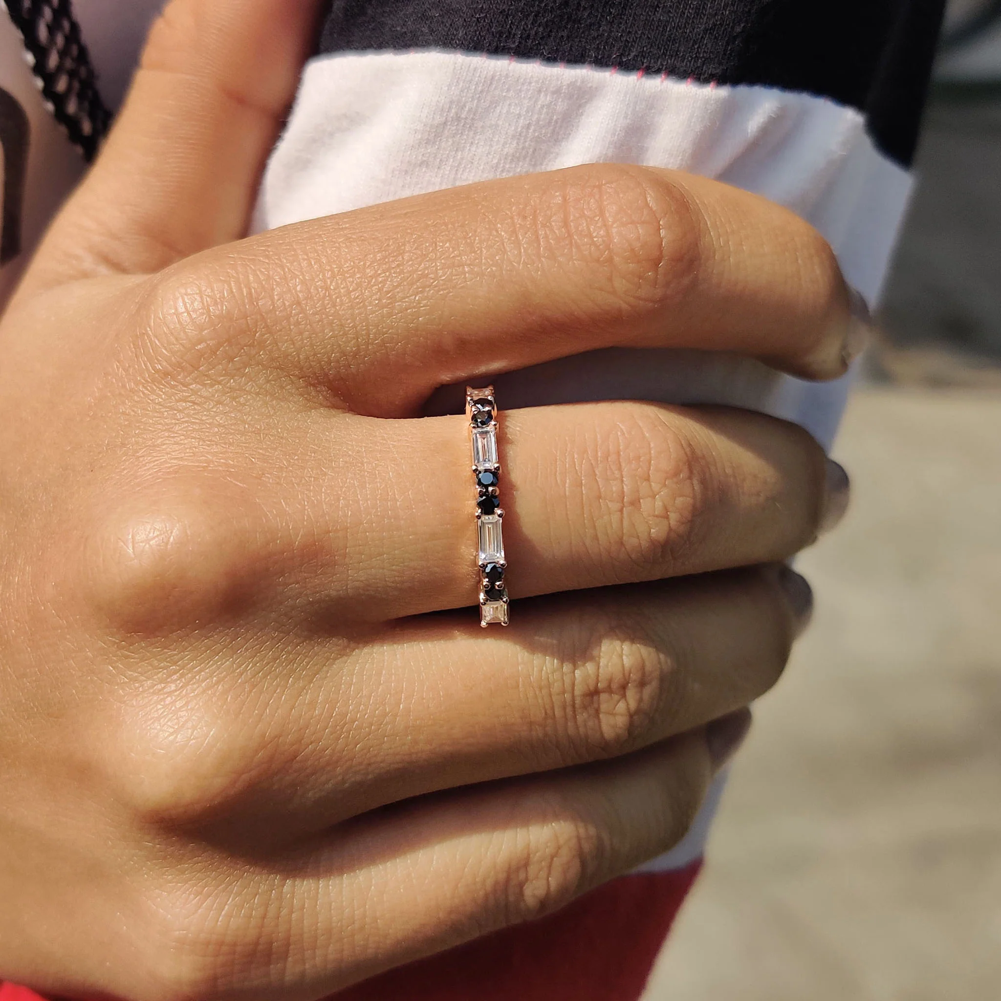 Baguette And Round Wedding Band With Black Moissanite - Image 10