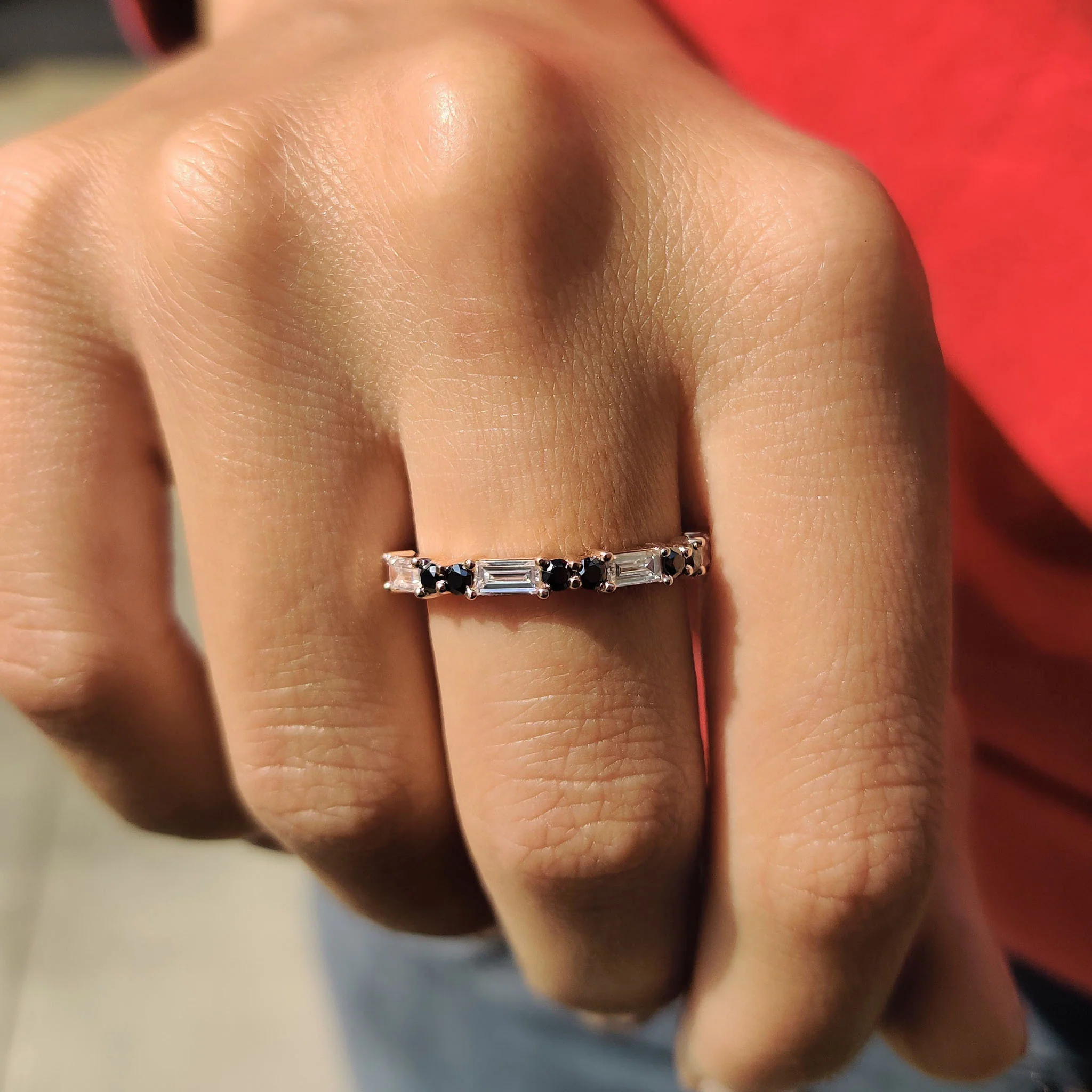 Baguette And Round Wedding Band With Black Moissanite - Image 2
