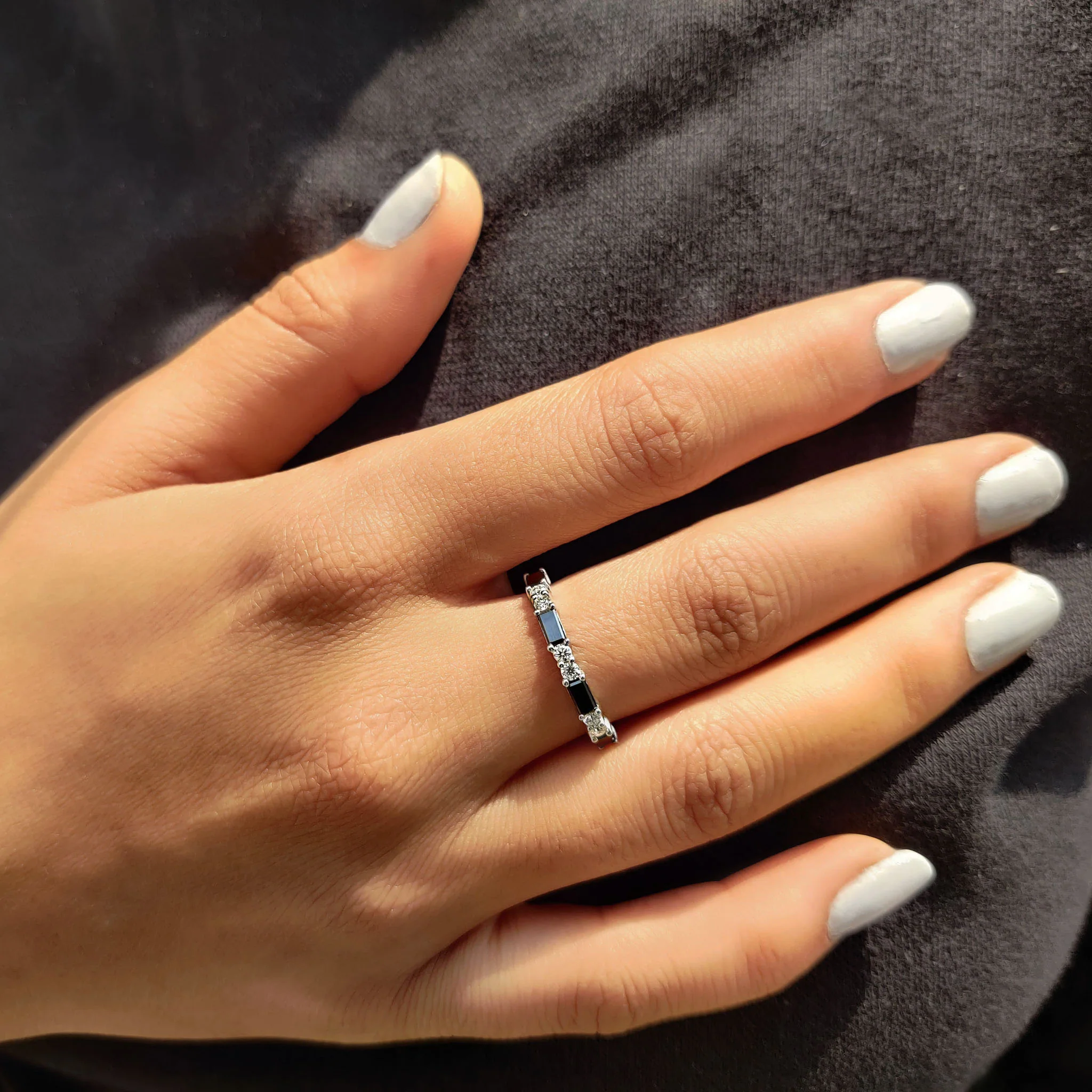 Black Baguette And Round Wedding Band In Eternity Style - Image 8