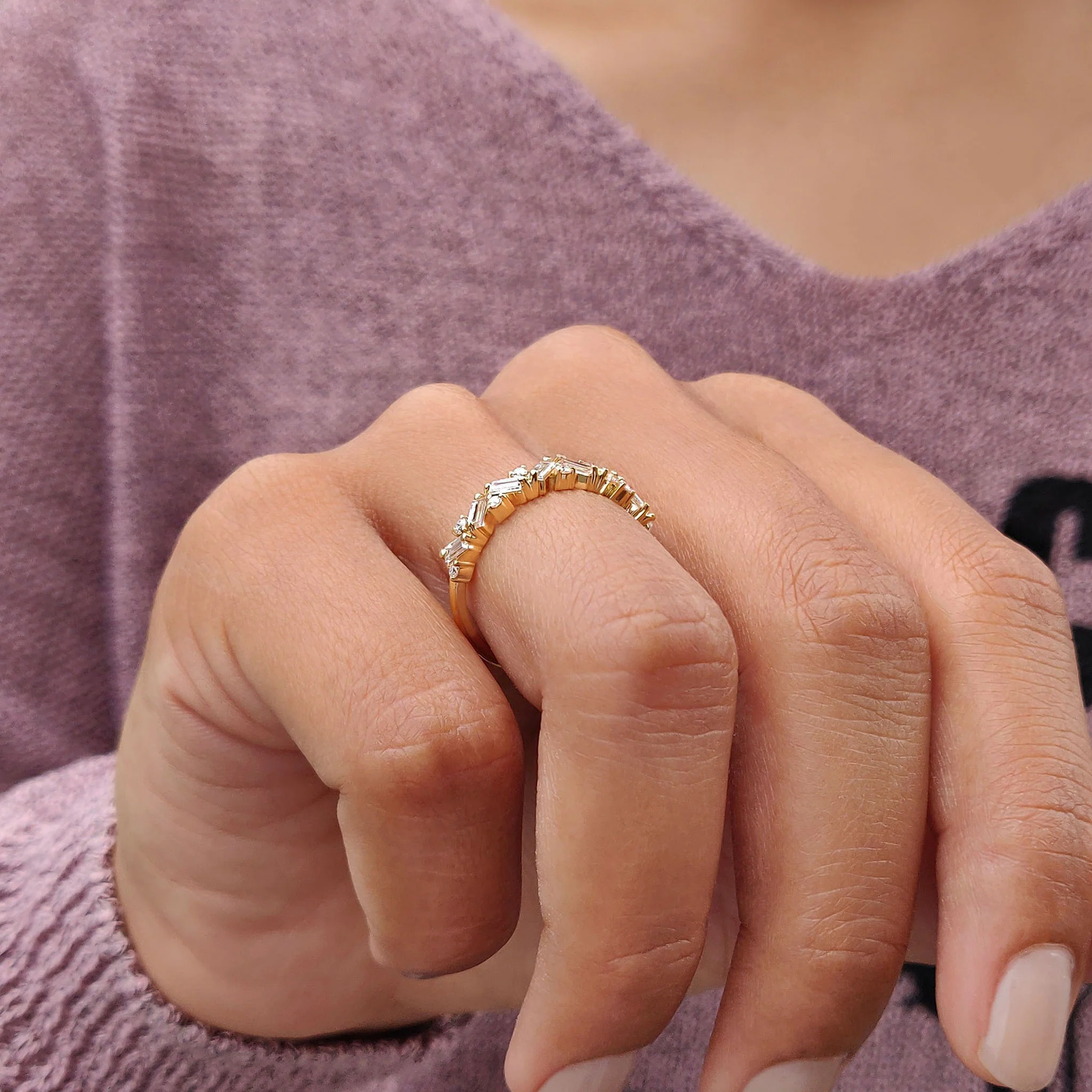 Baguette And Round Wedding Band In Zig Zag Style - Image 4