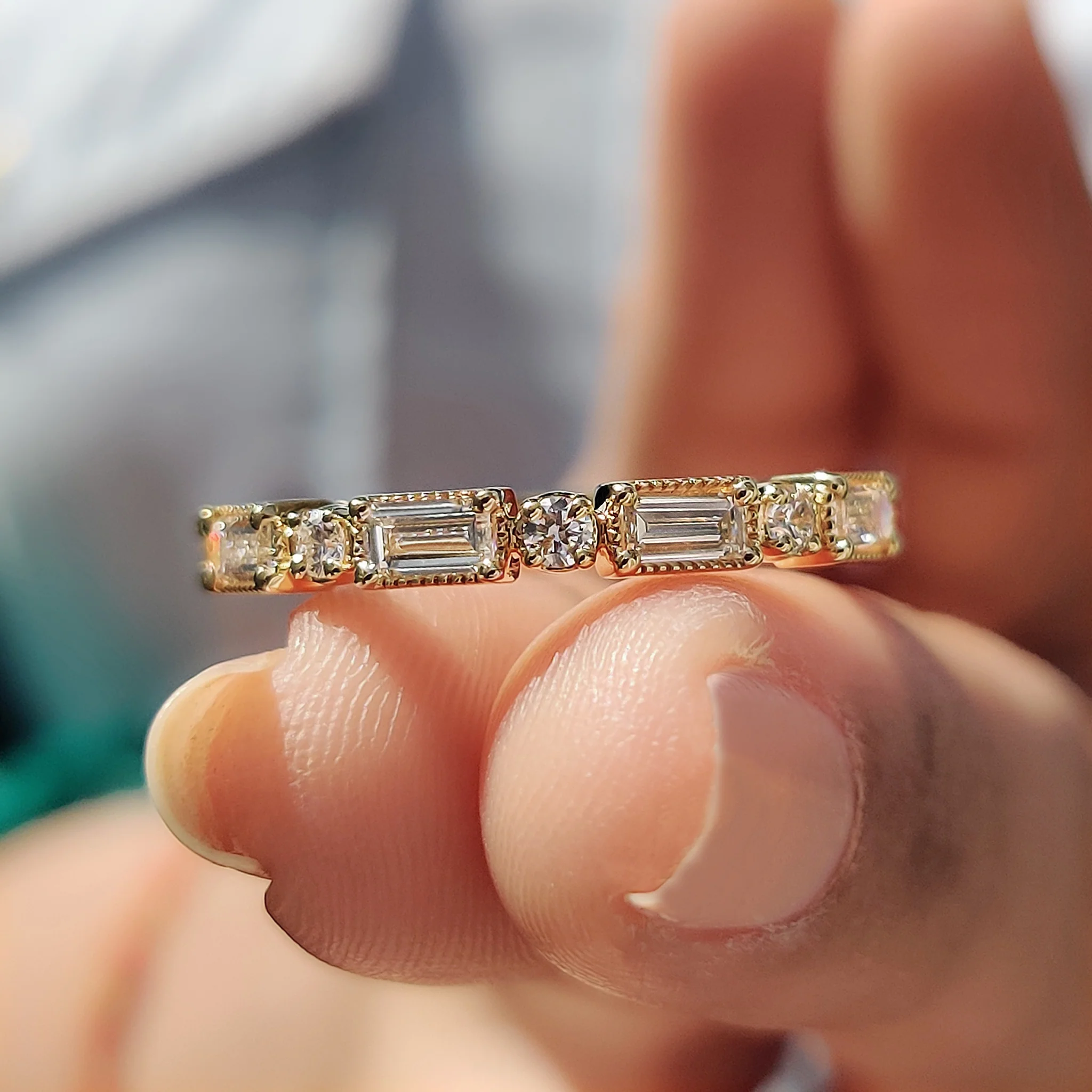 Baguette And Round Wedding Band In Milgrain Setting - Image 8