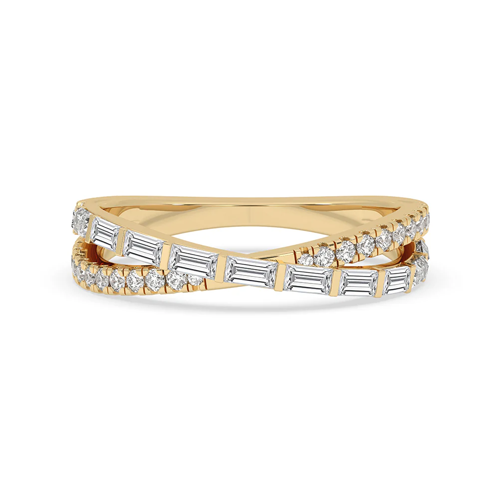 Bar Set Criss Cross Wedding Band In Yellow Gold