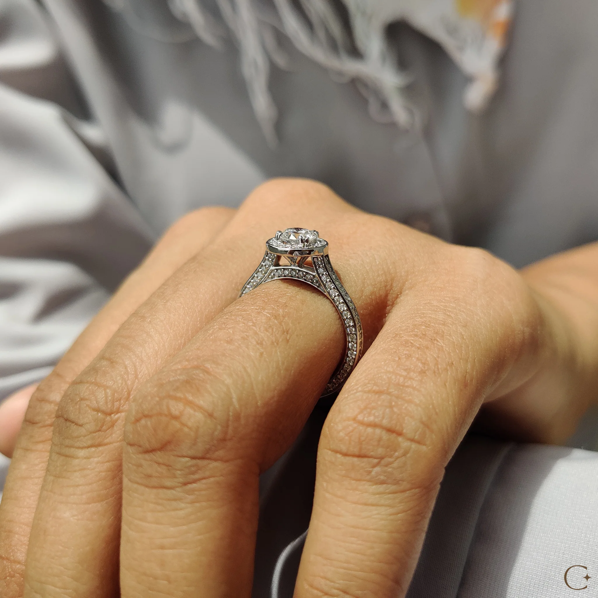 Bezel Halo Engagement Ring with Round Diamond - Image 7