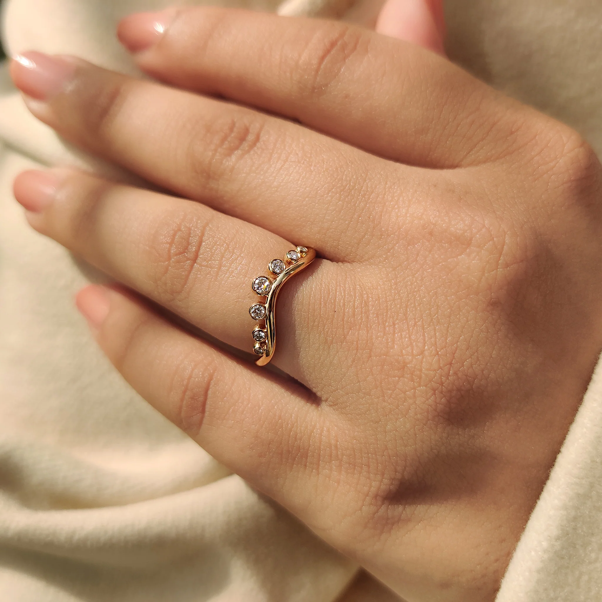 Bezel Set Curved Gold Wedding Band - Image 2