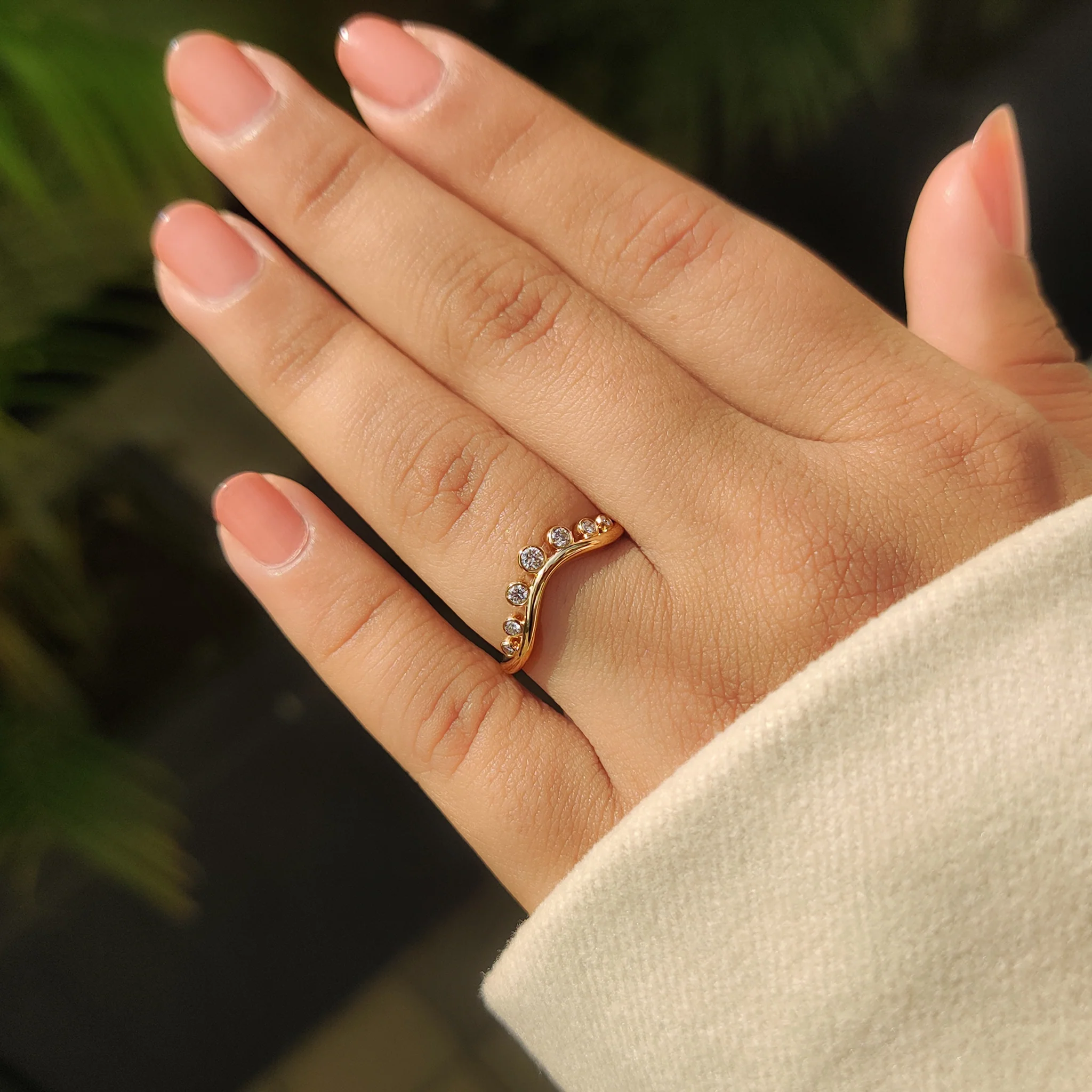 Bezel Set Curved Gold Wedding Band - Image 6