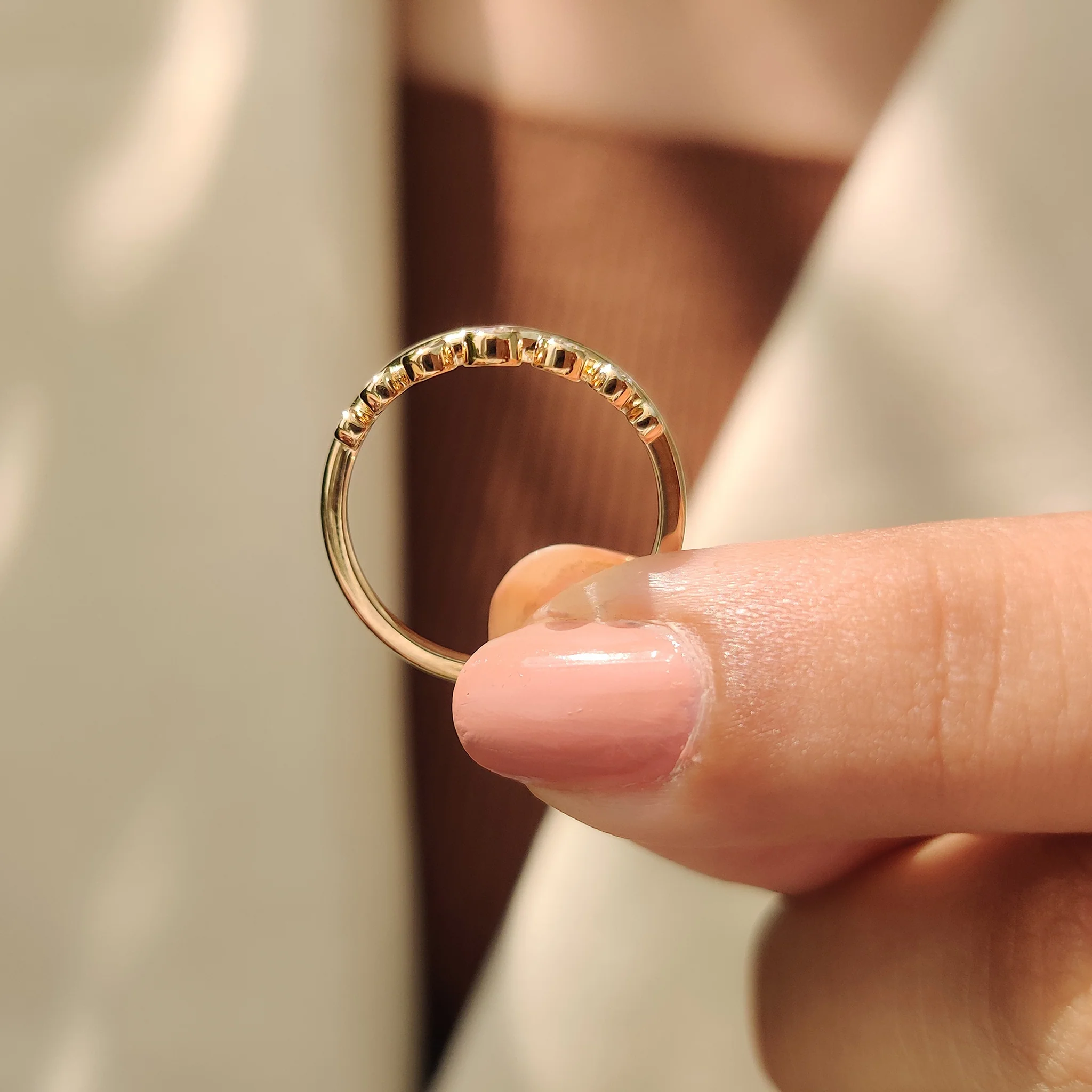 Bezel Set Curved Gold Wedding Band - Image 9