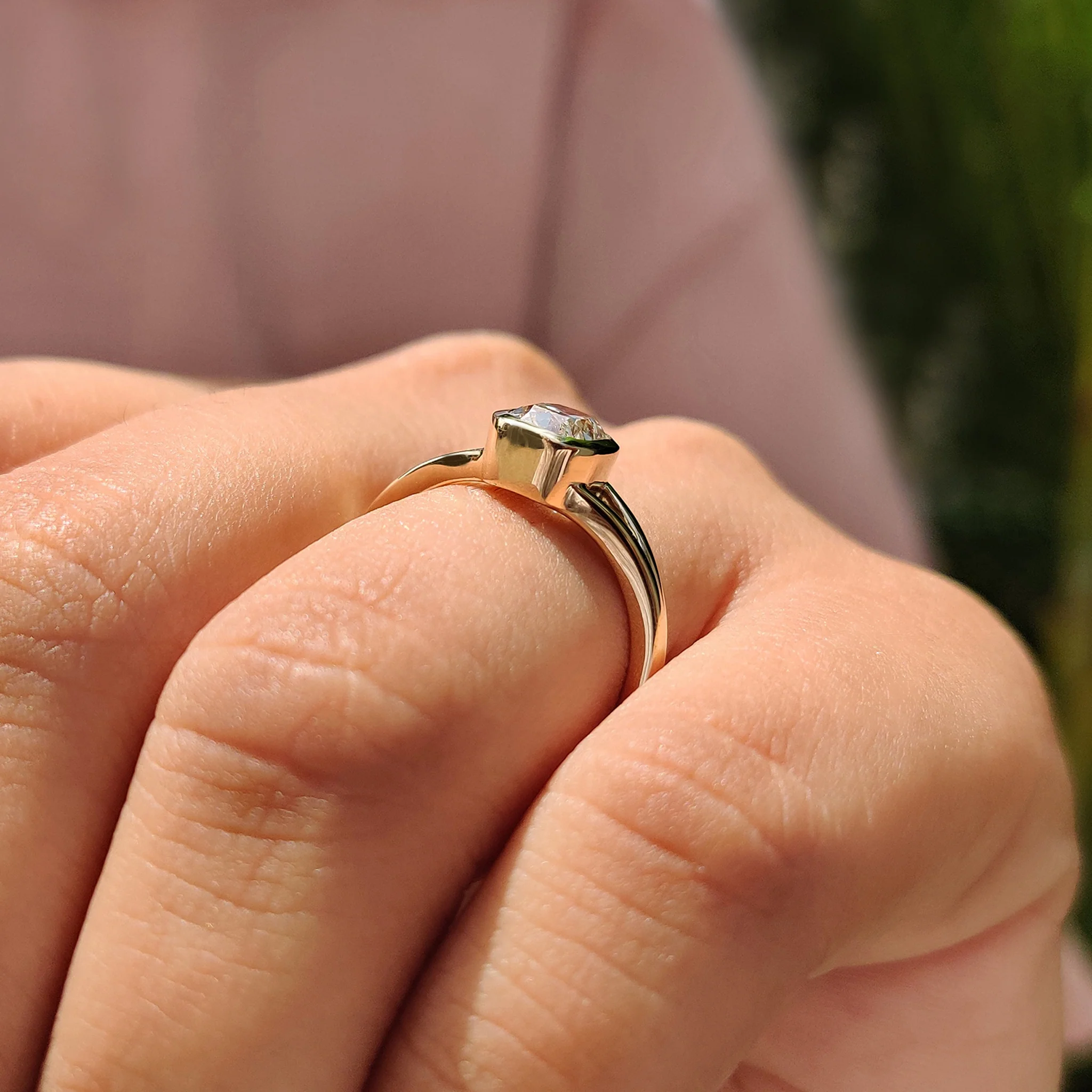 Bezel Set Cushion Old European Cut Diamond Ring - Image 3