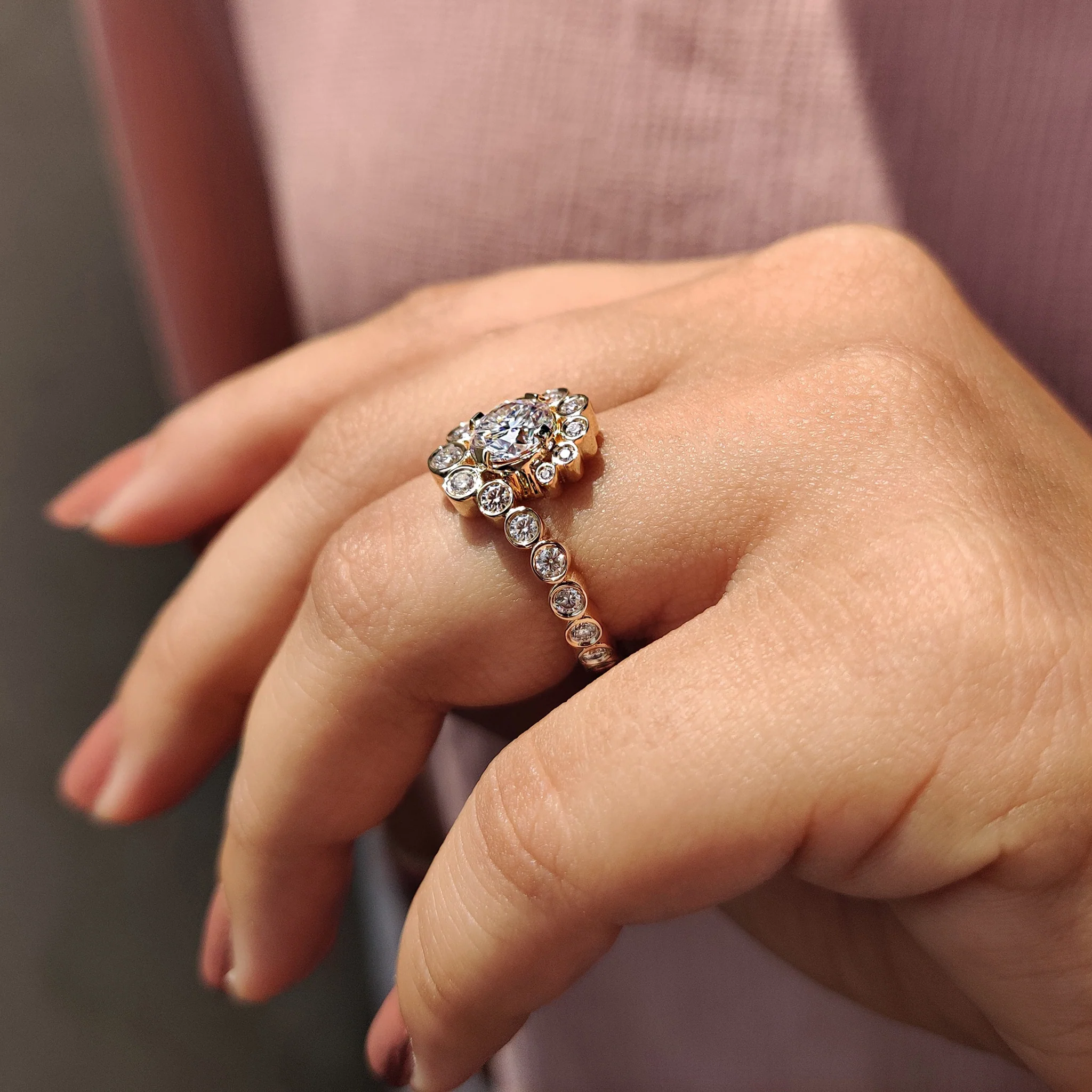 Round Halo Engagement Ring In Bezel Setting Style - Image 8