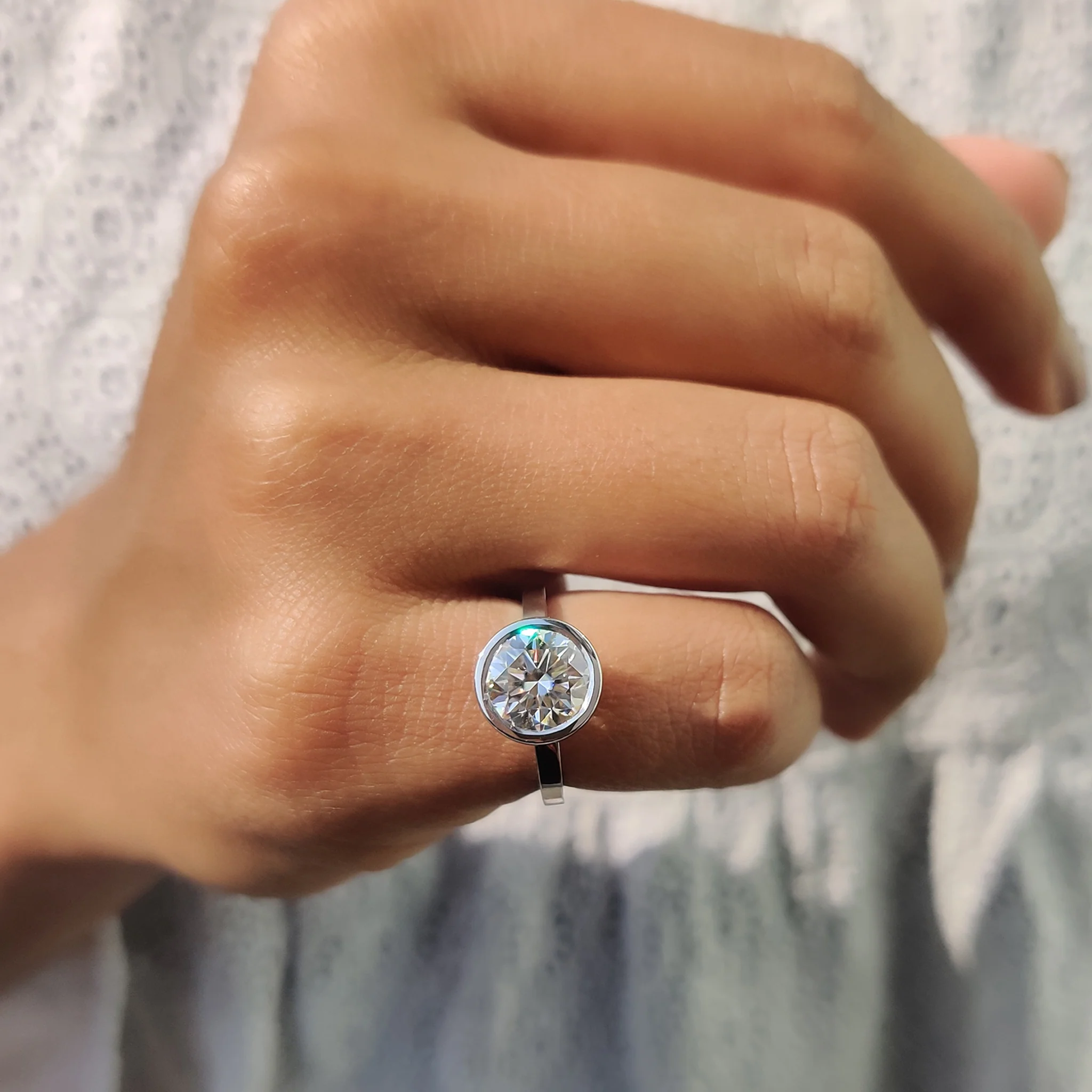 Round Cut Bezel Set Solitaire Ring - Image 7