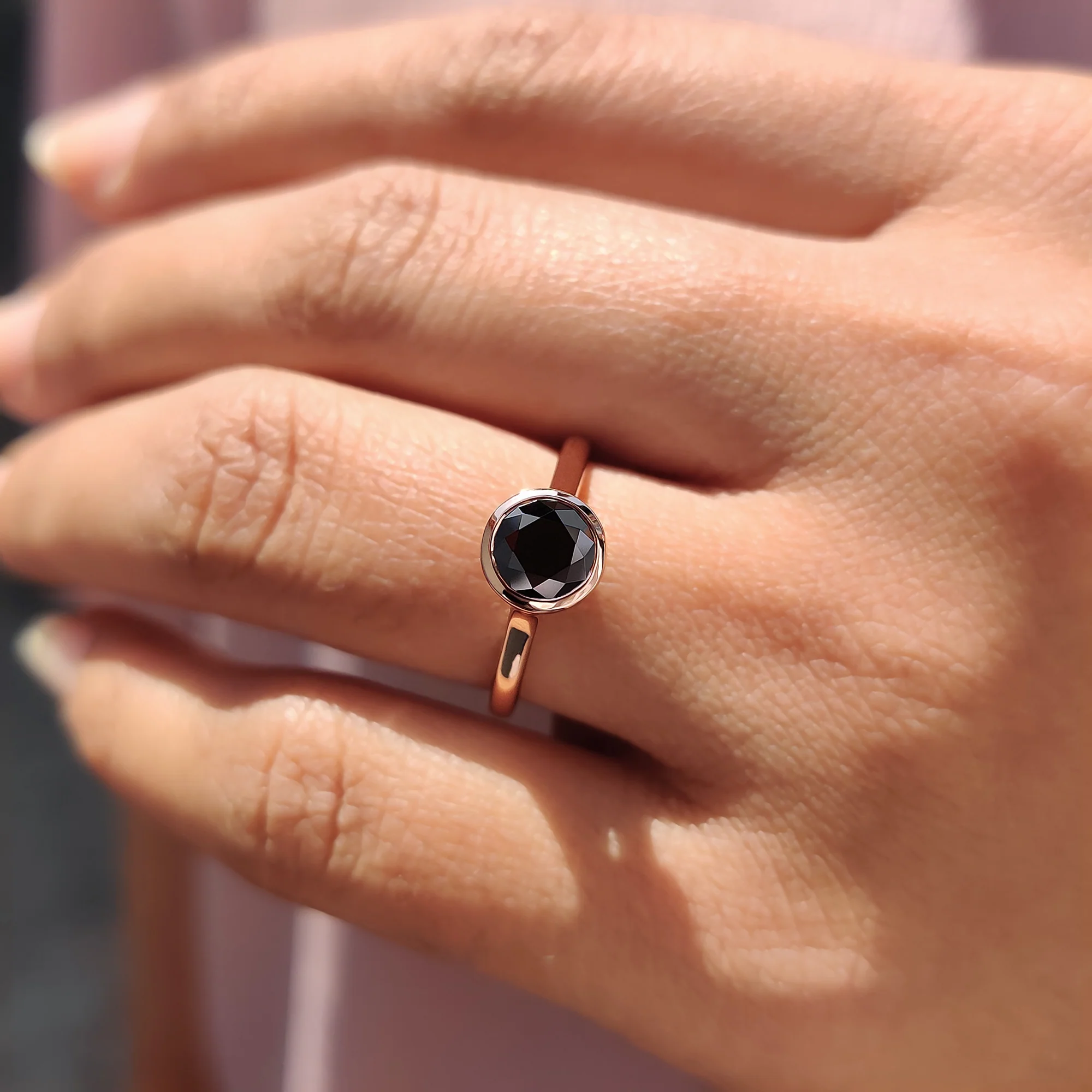 Round Cut Black Moissanite Ring With Solitaire Style - Image 7