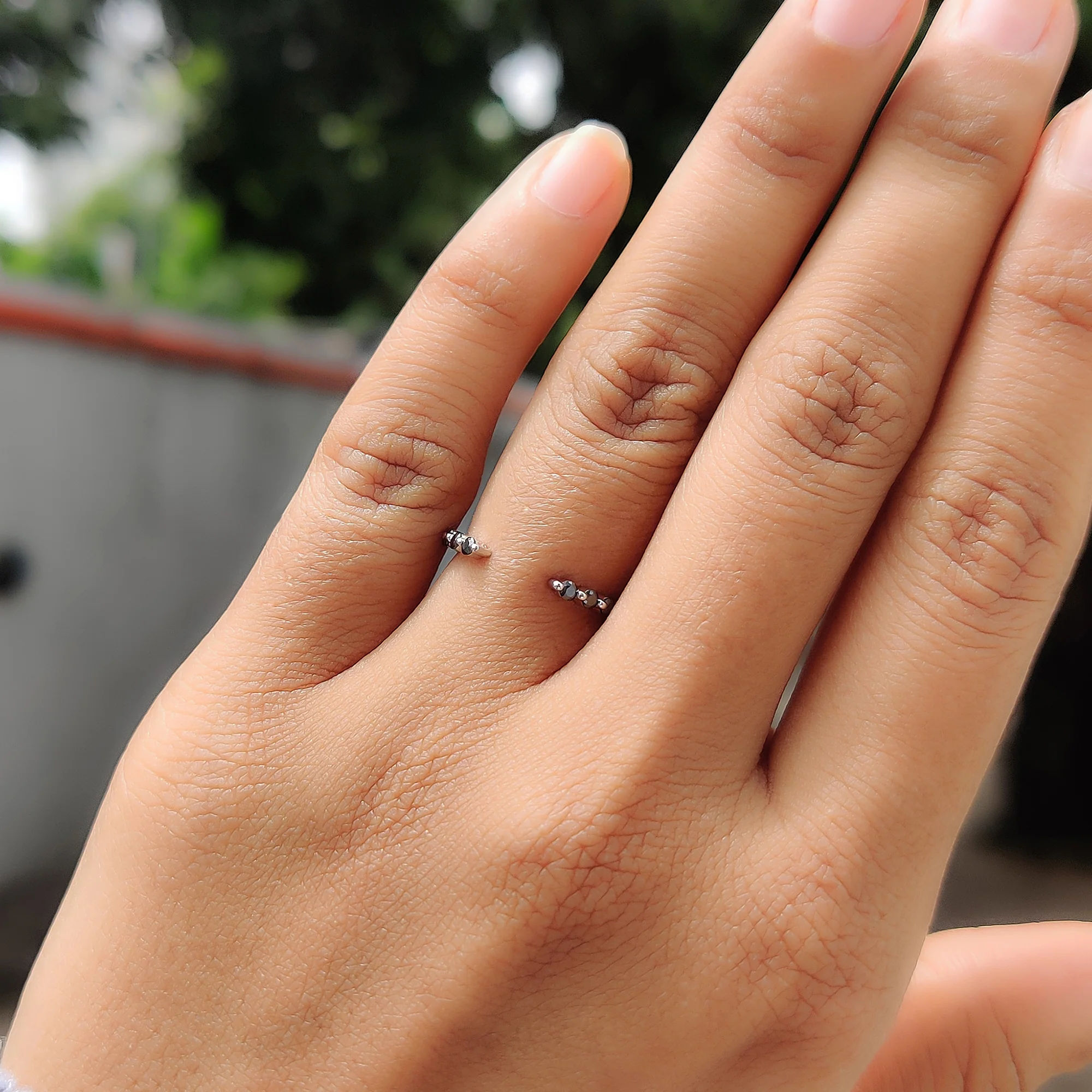 Black Moissanite Wedding Band With Open Gap Look - Image 10