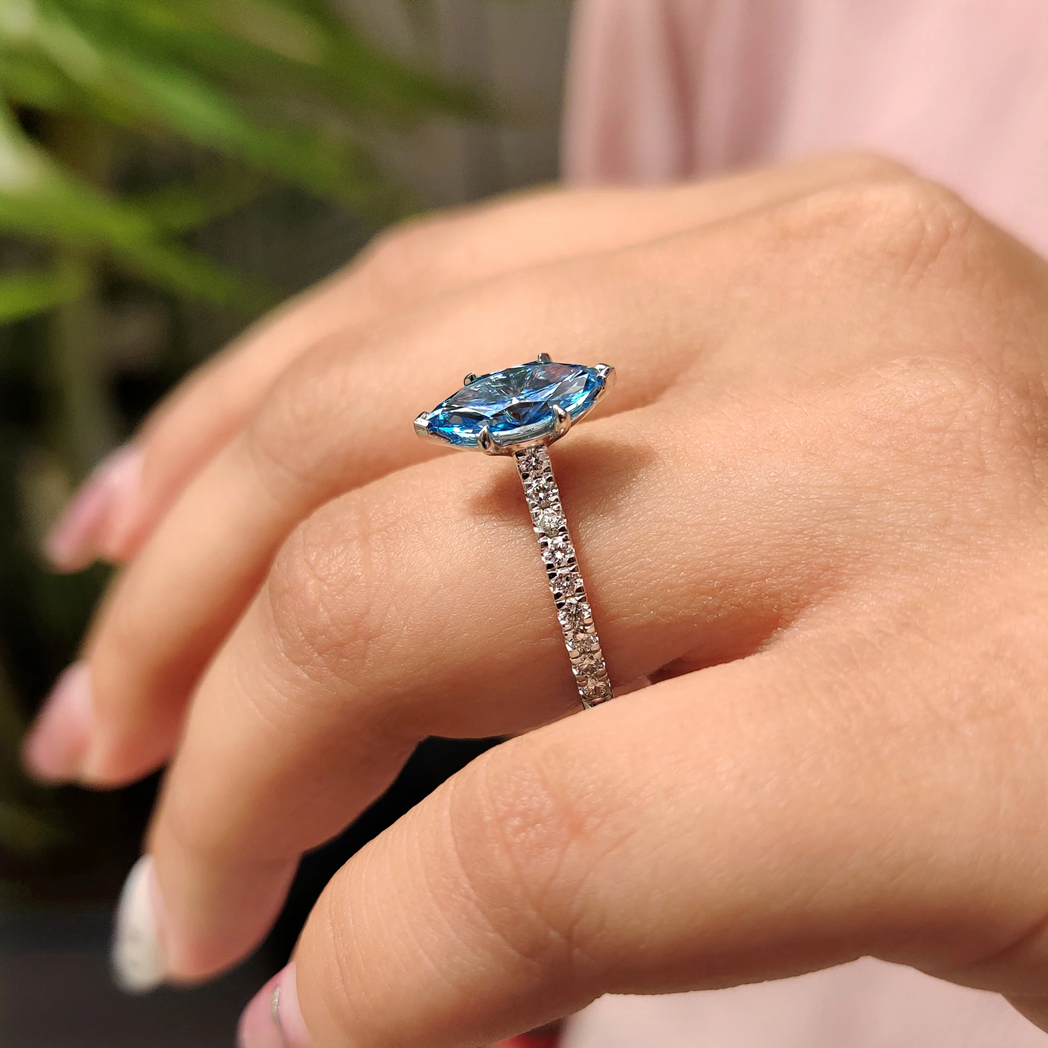 Blue Marquise Diamond Engagement Ring With Pave Setting - Image 5