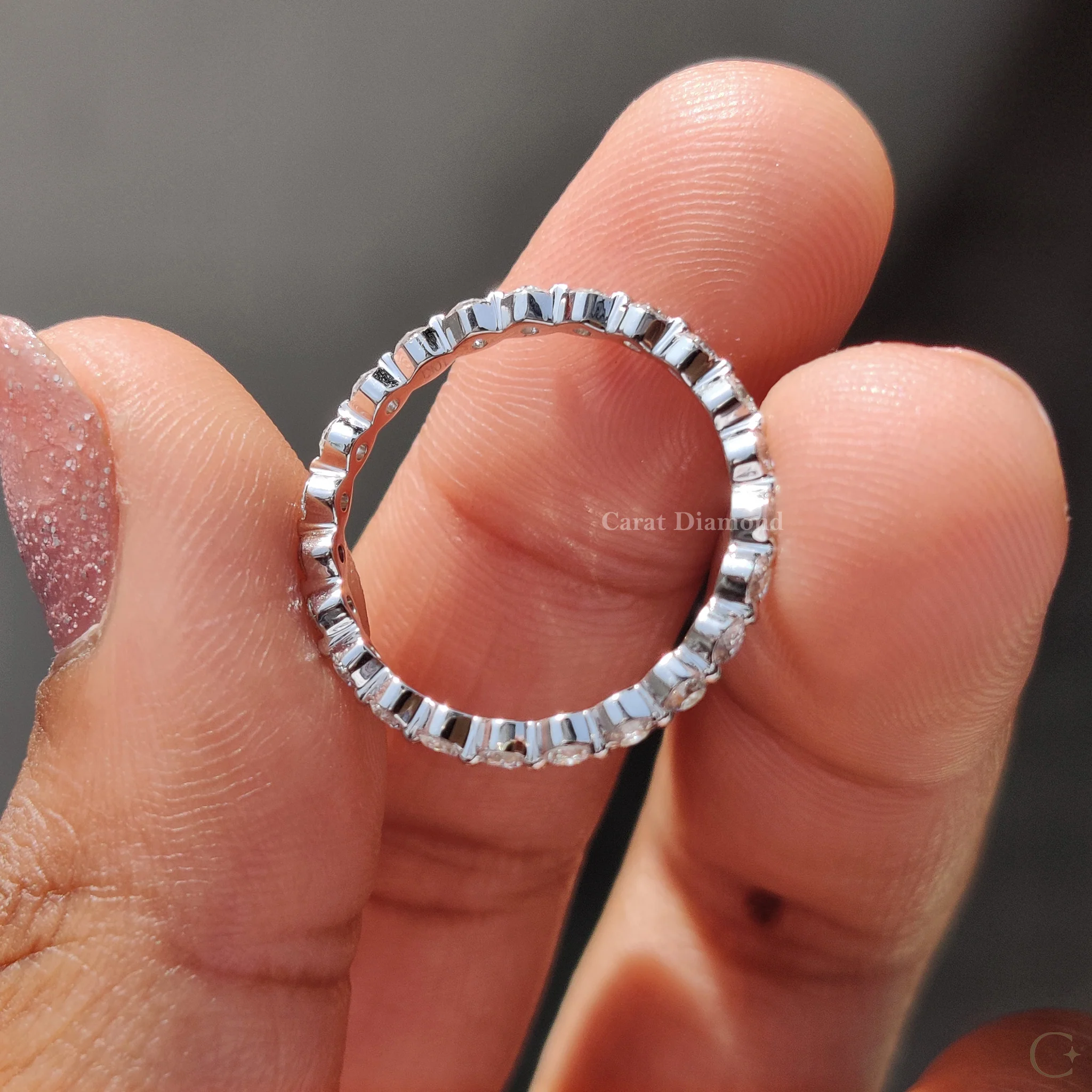 Lab Grown Round Cut Diamond White Gold Eternity Band - Image 9
