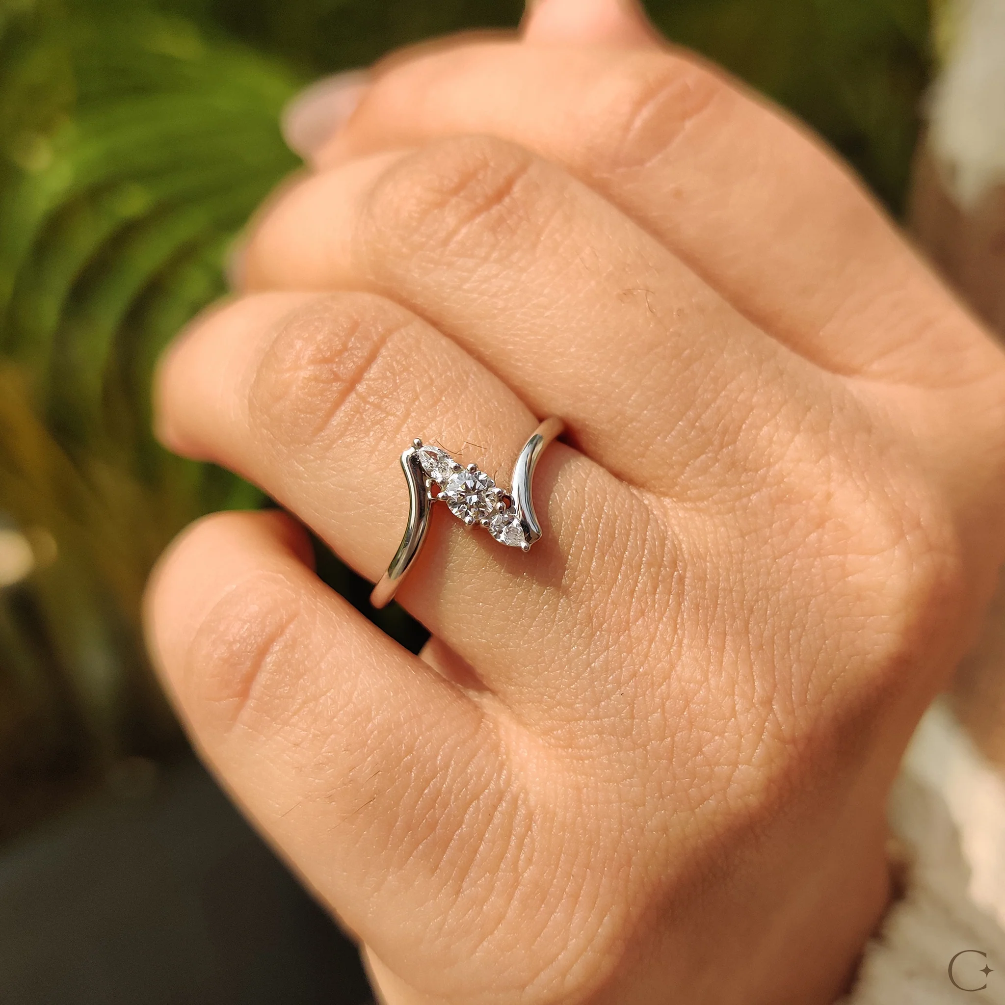 Bypass Engagement Ring With Round And Pear Diamond - Image 6