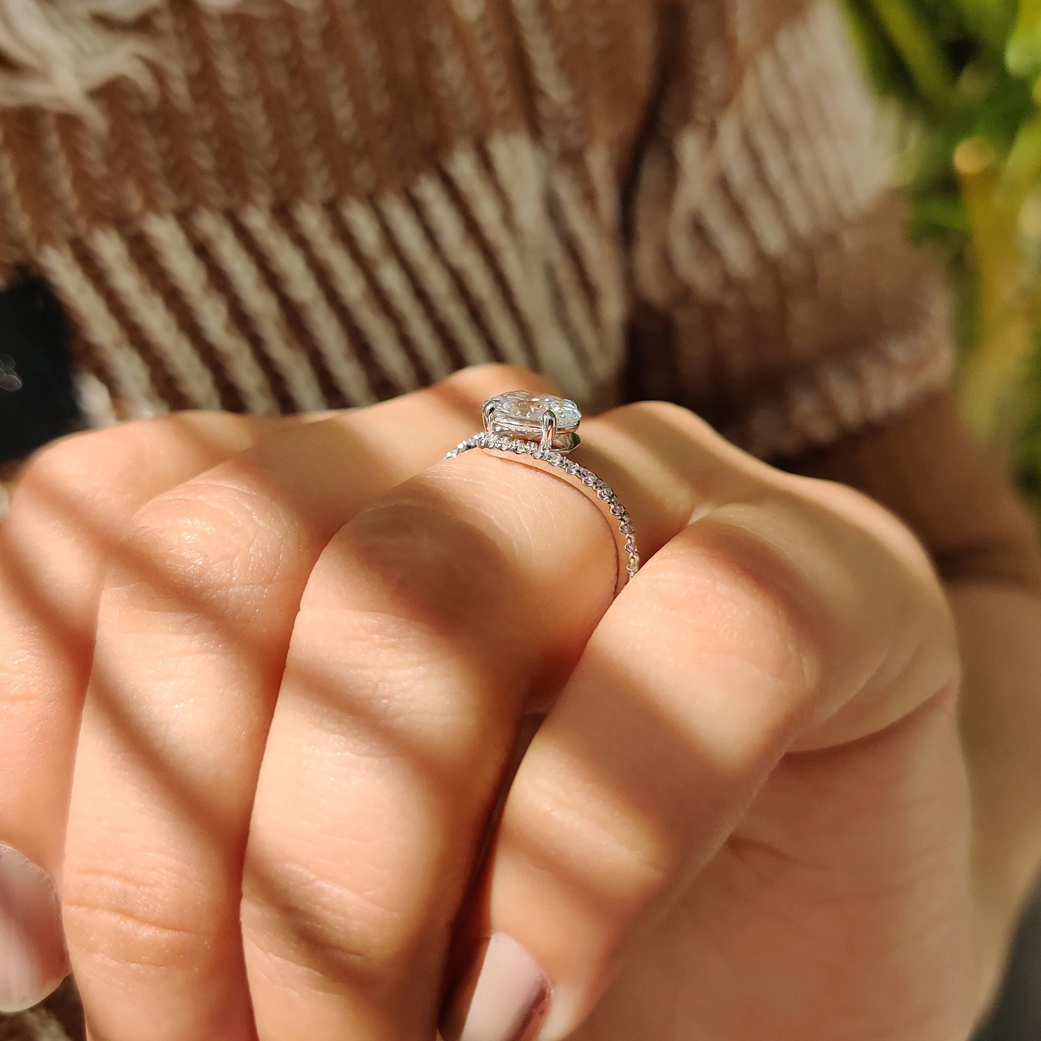 Oval Diamond Bypass Setting Ring In Half Eternity Style - Image 3