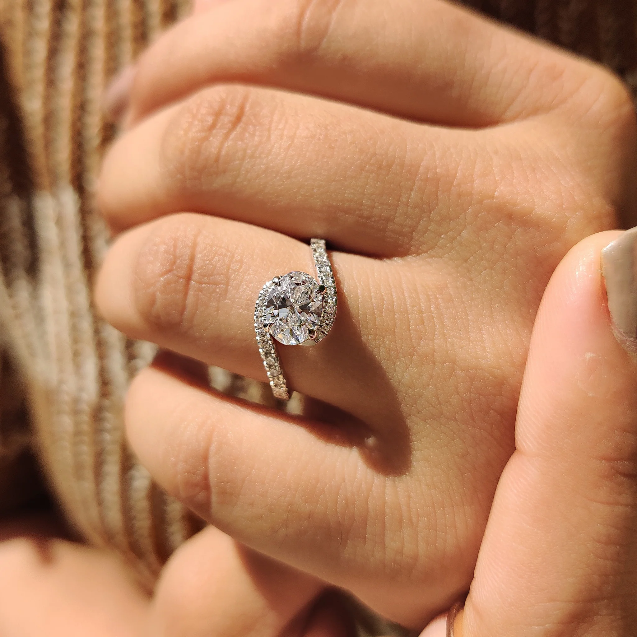 Oval Diamond Bypass Setting Ring In Half Eternity Style - Image 6
