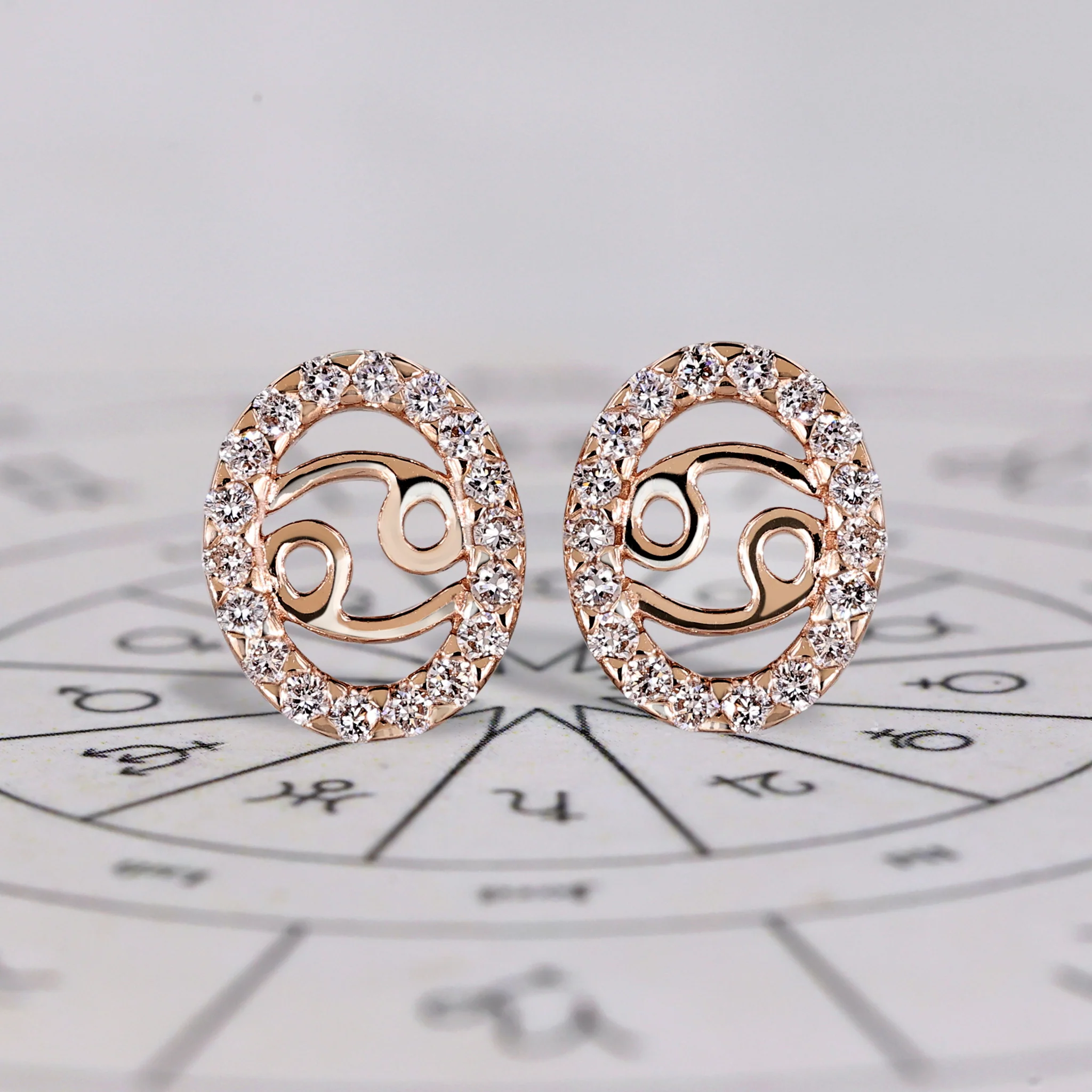 Cancer Earrings In Round Diamond Halo Style