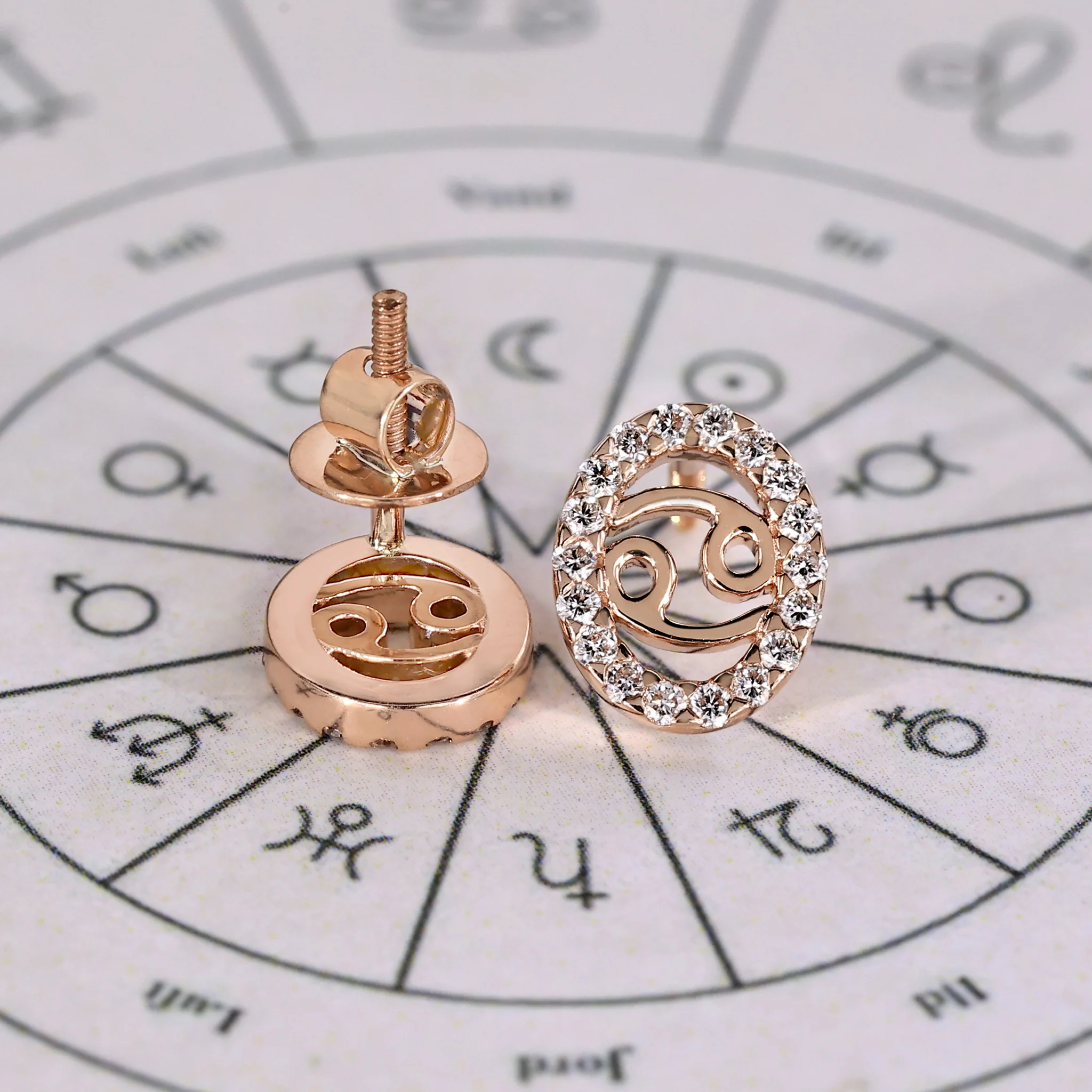 Cancer Earrings In Round Diamond Halo Style - Image 8