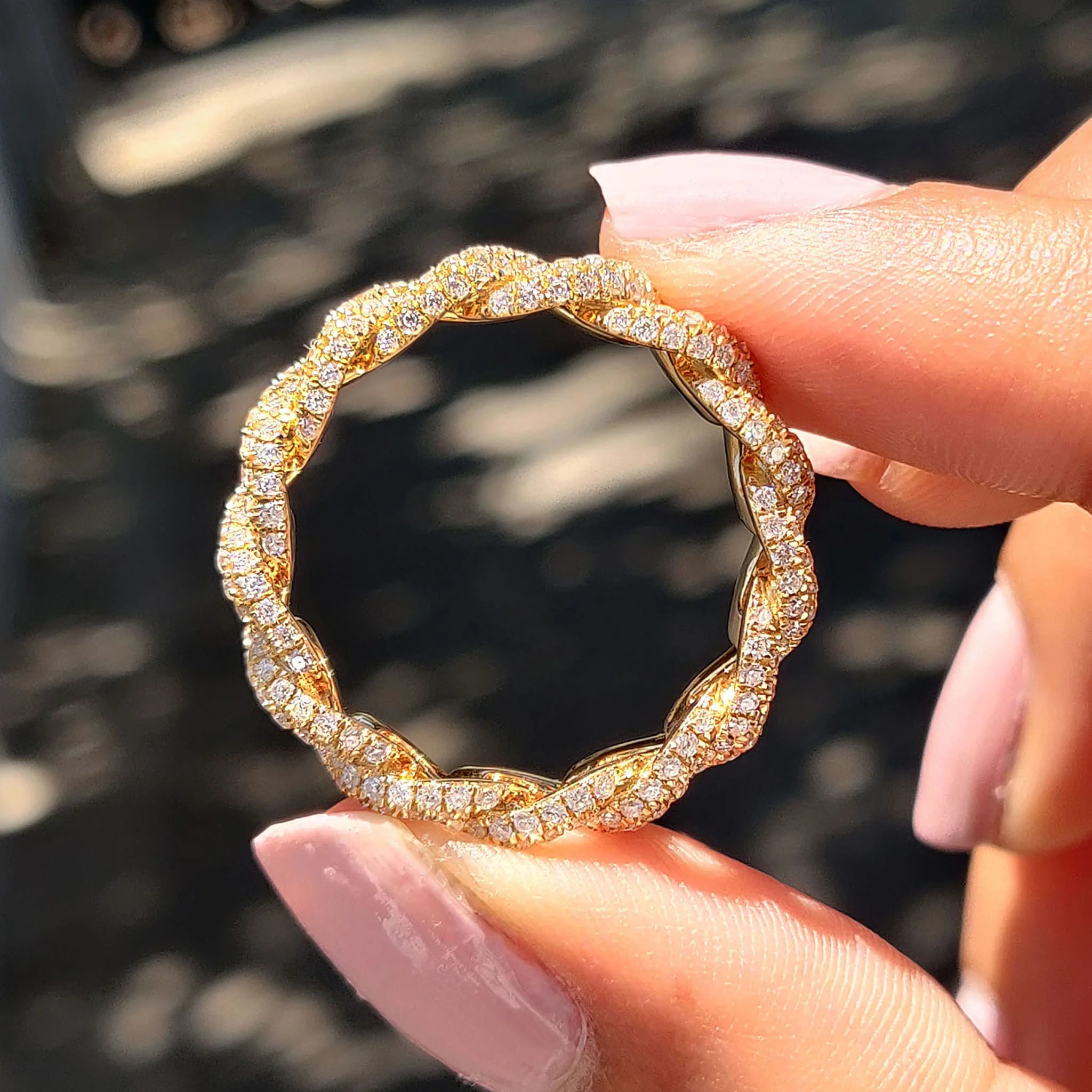 Chain Link Ring Band with Round Moissanite - Image 10