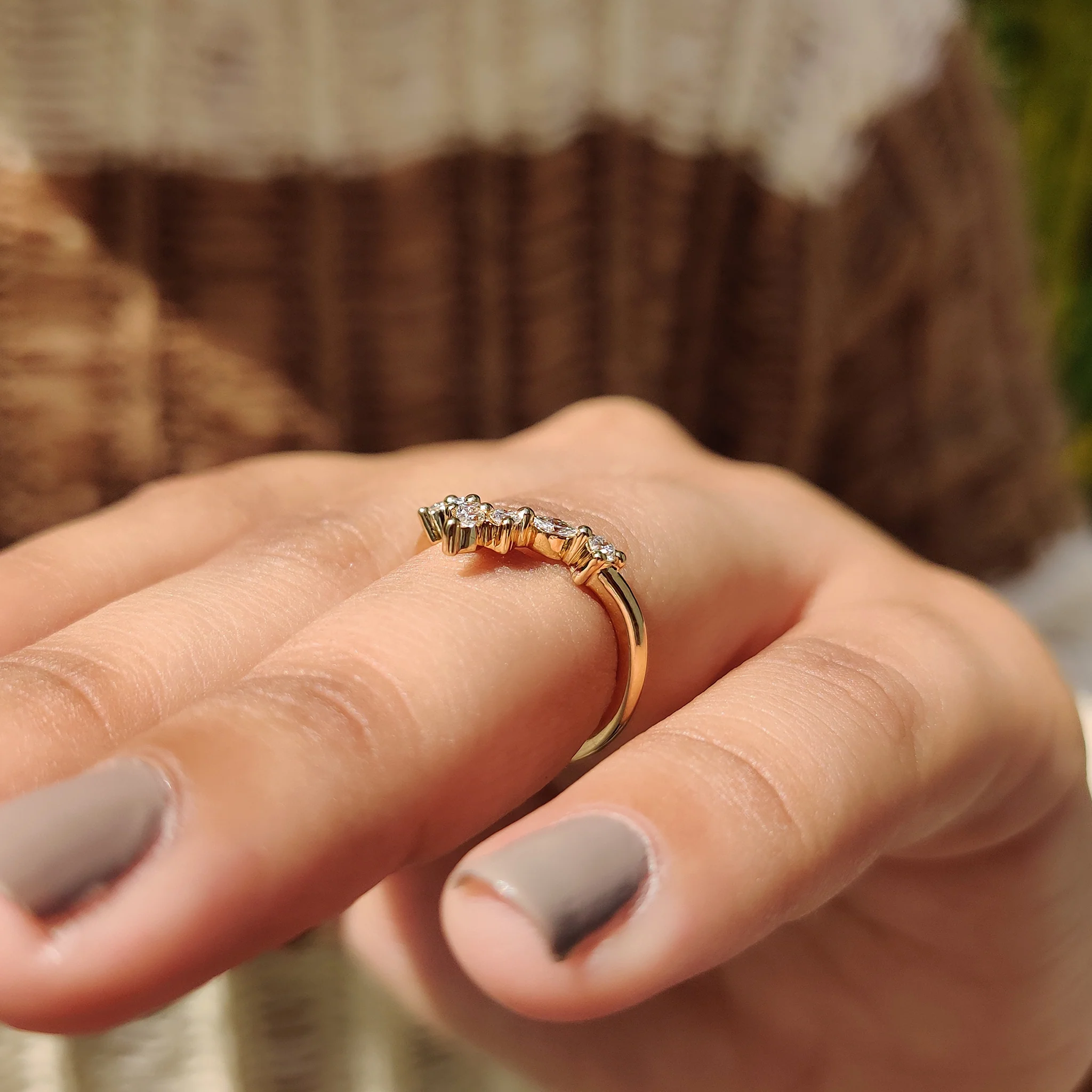 Chevron Wedding Band In Marquise And Round Diamond - Image 4