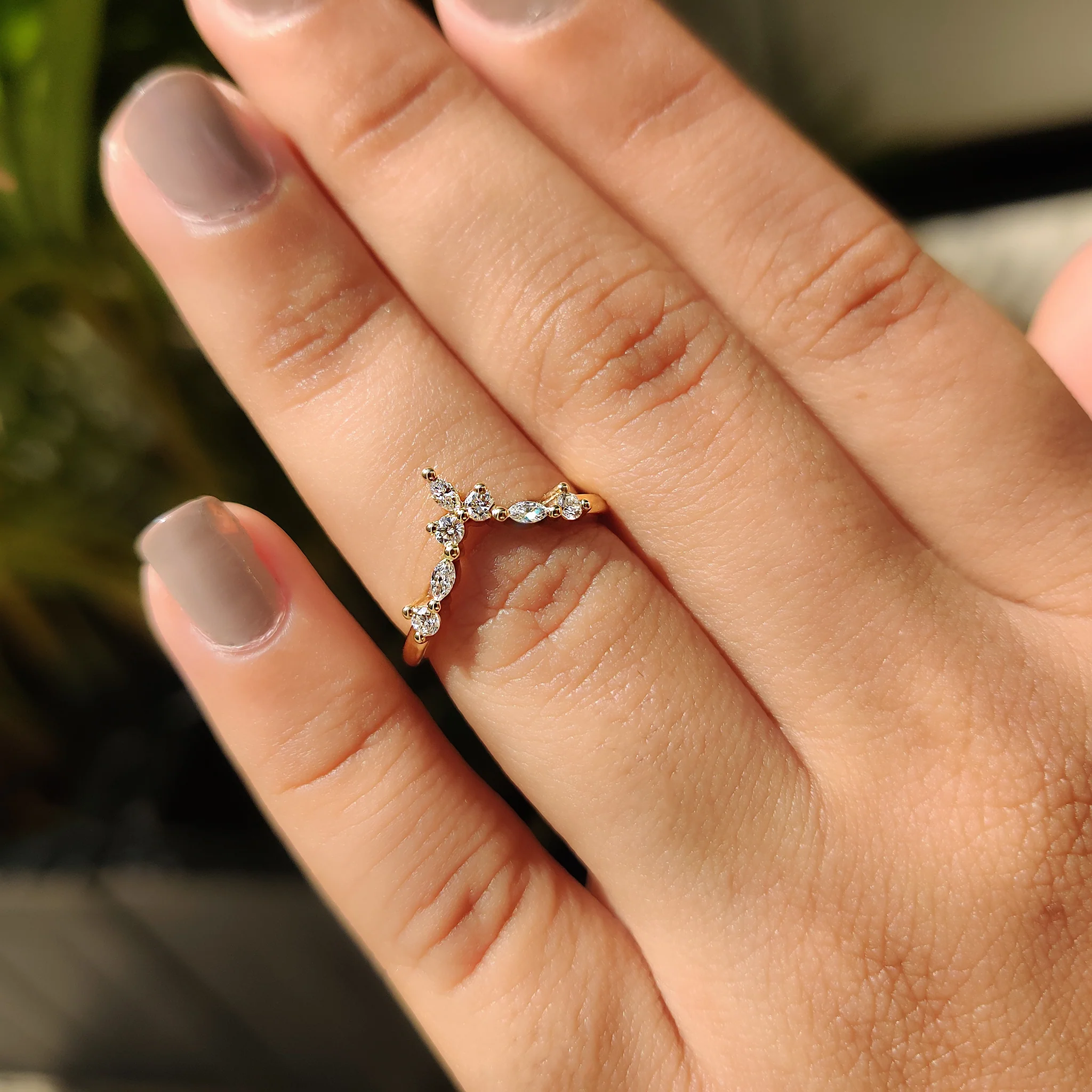 Chevron Wedding Band In Marquise And Round Diamond - Image 6