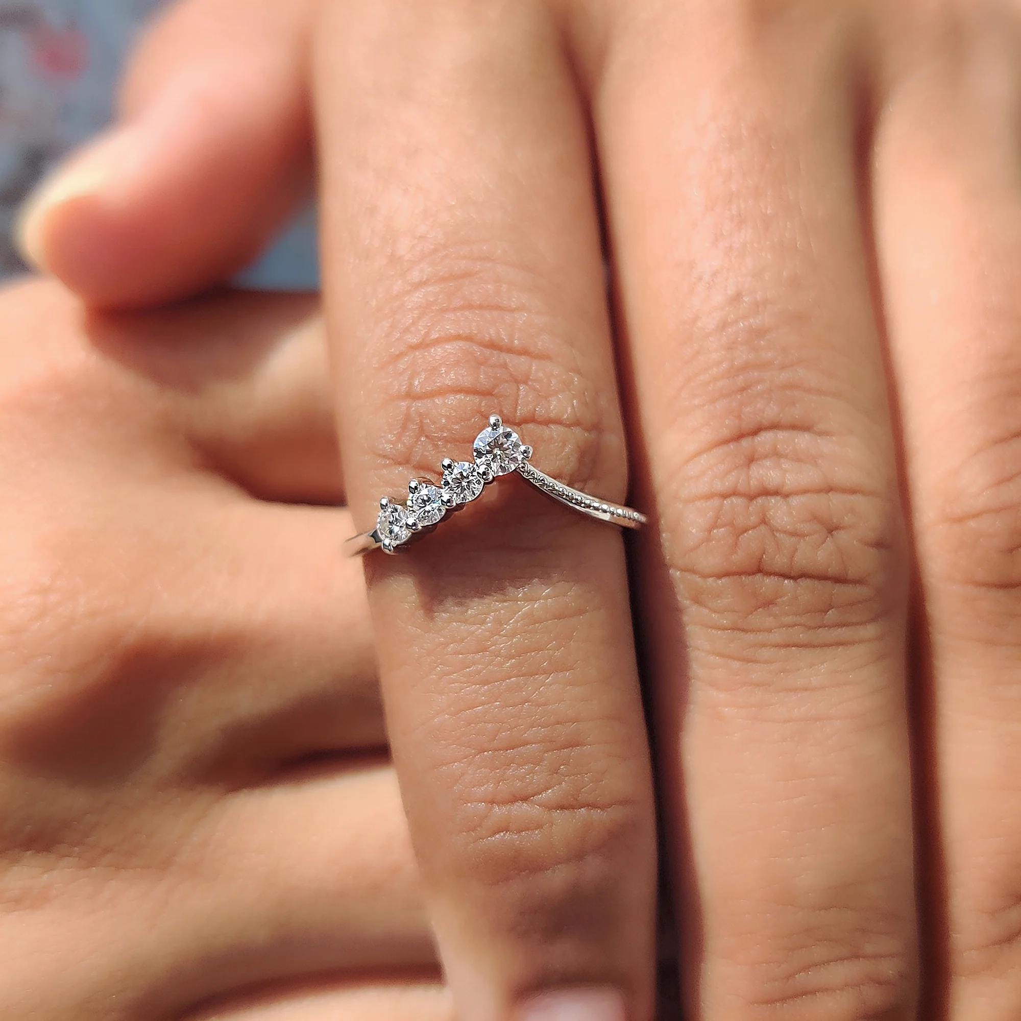 Round Cut Chevron Wedding Band With Milgrain Detail - Image 10