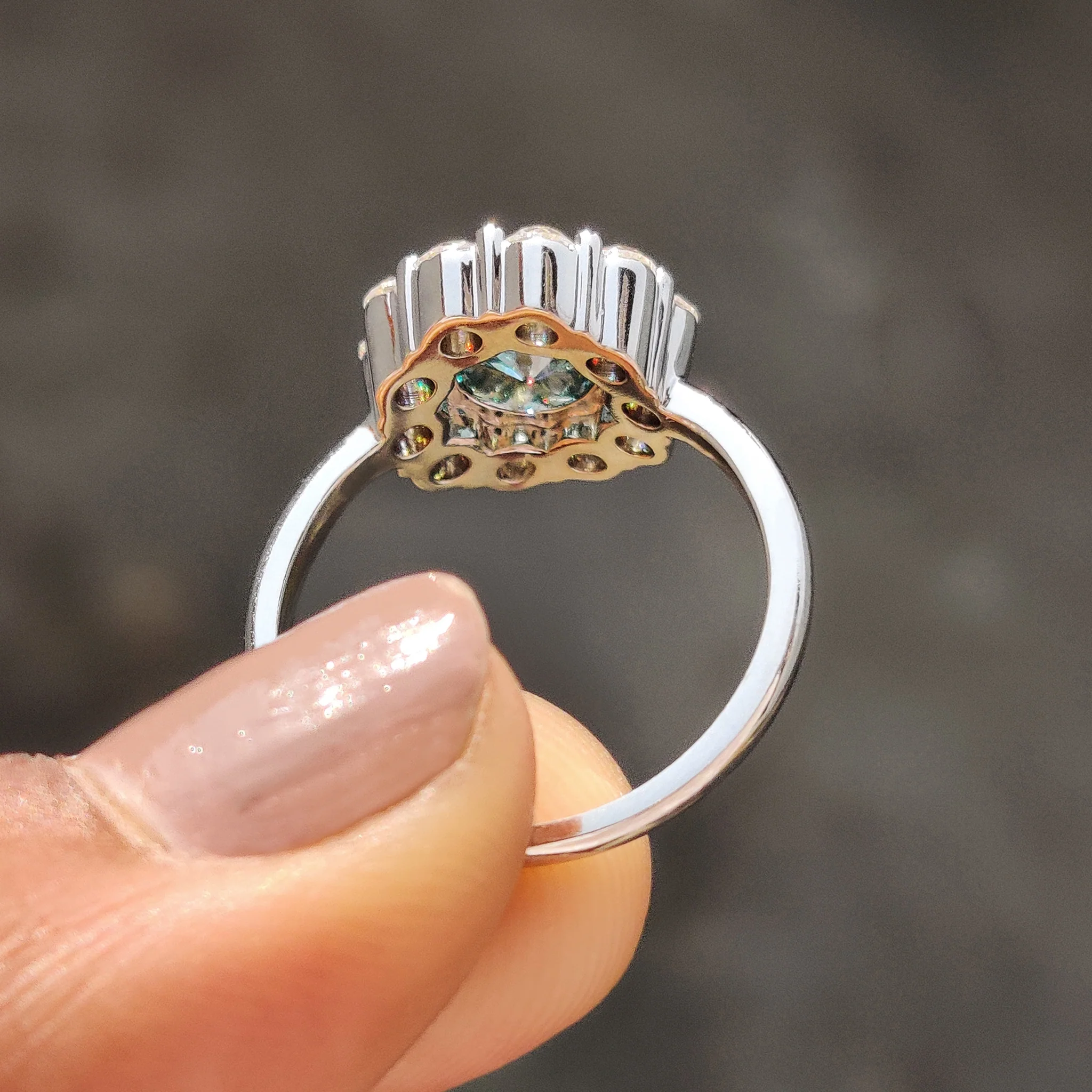 Cluster Engagement Ring With Round OEC Cut Moissanite - Image 3