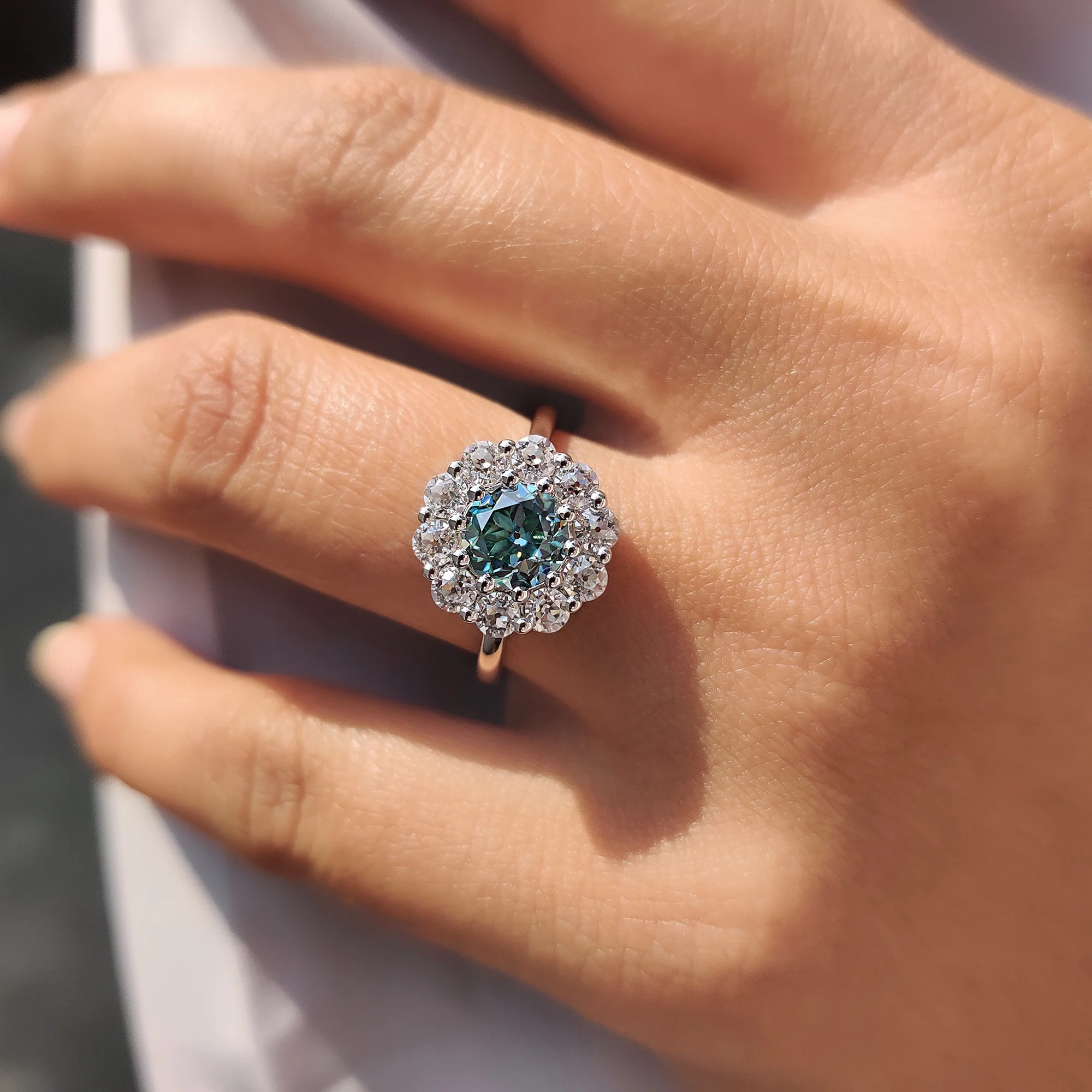 Cluster Engagement Ring With Round OEC Cut Moissanite - Image 7