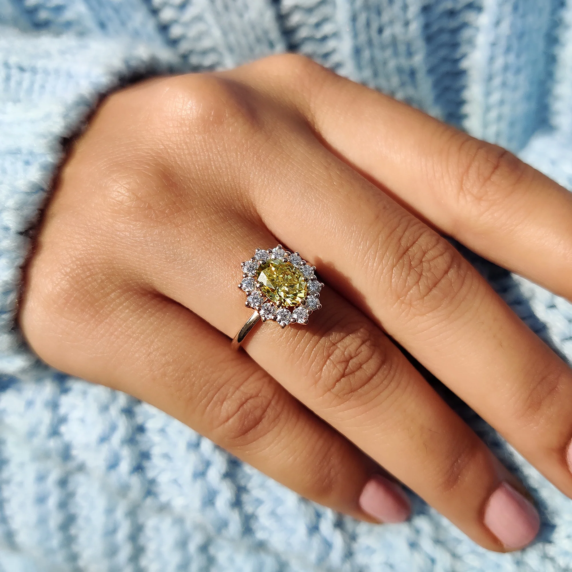 Cluster Halo Oval Cut Engagement Ring - Image 3