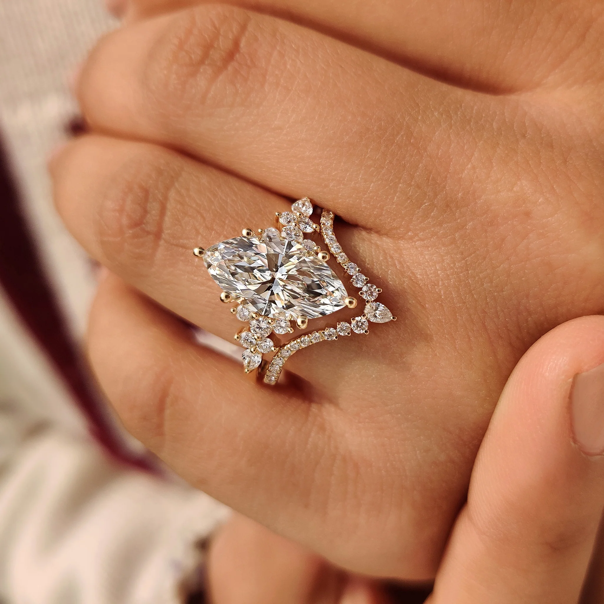Cluster Setting Marquise Cut Ring With Wedding Band - Image 5