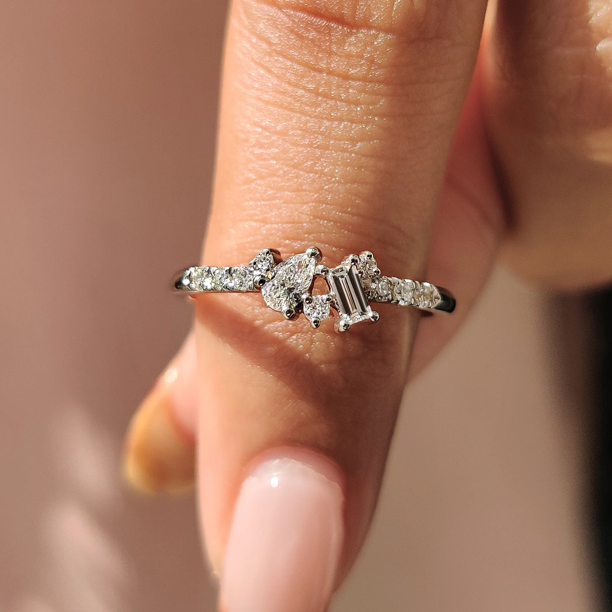 Cluster Wedding Band With Pear and Baguette Diamond - Image 6