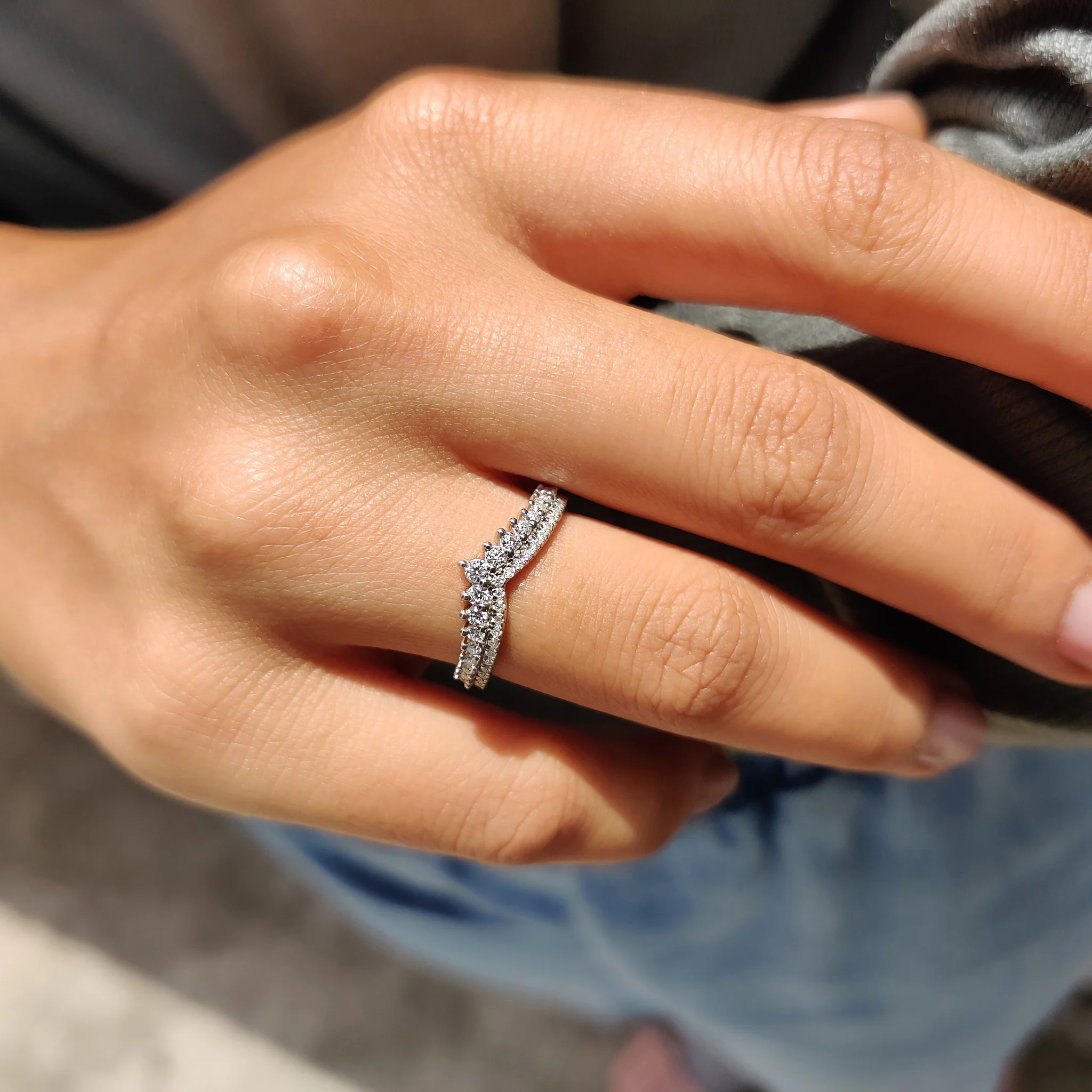 Crown Wedding Band Featuring Round Cut Moissanite - Image 8