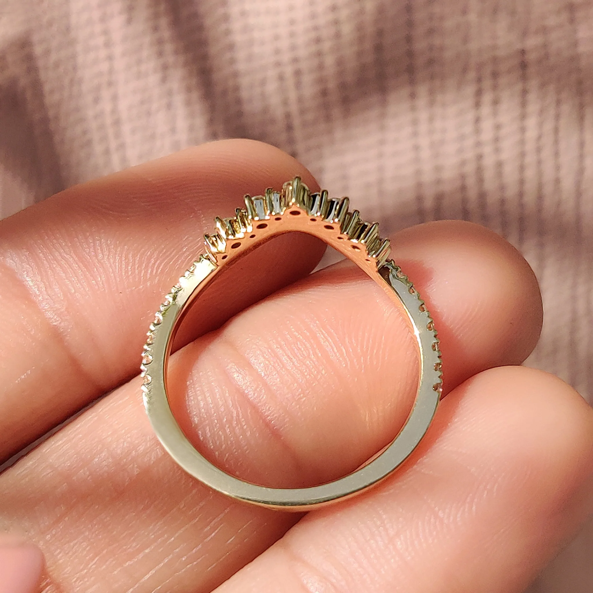 Round Cut Curved Diamond Wedding Band - Image 6