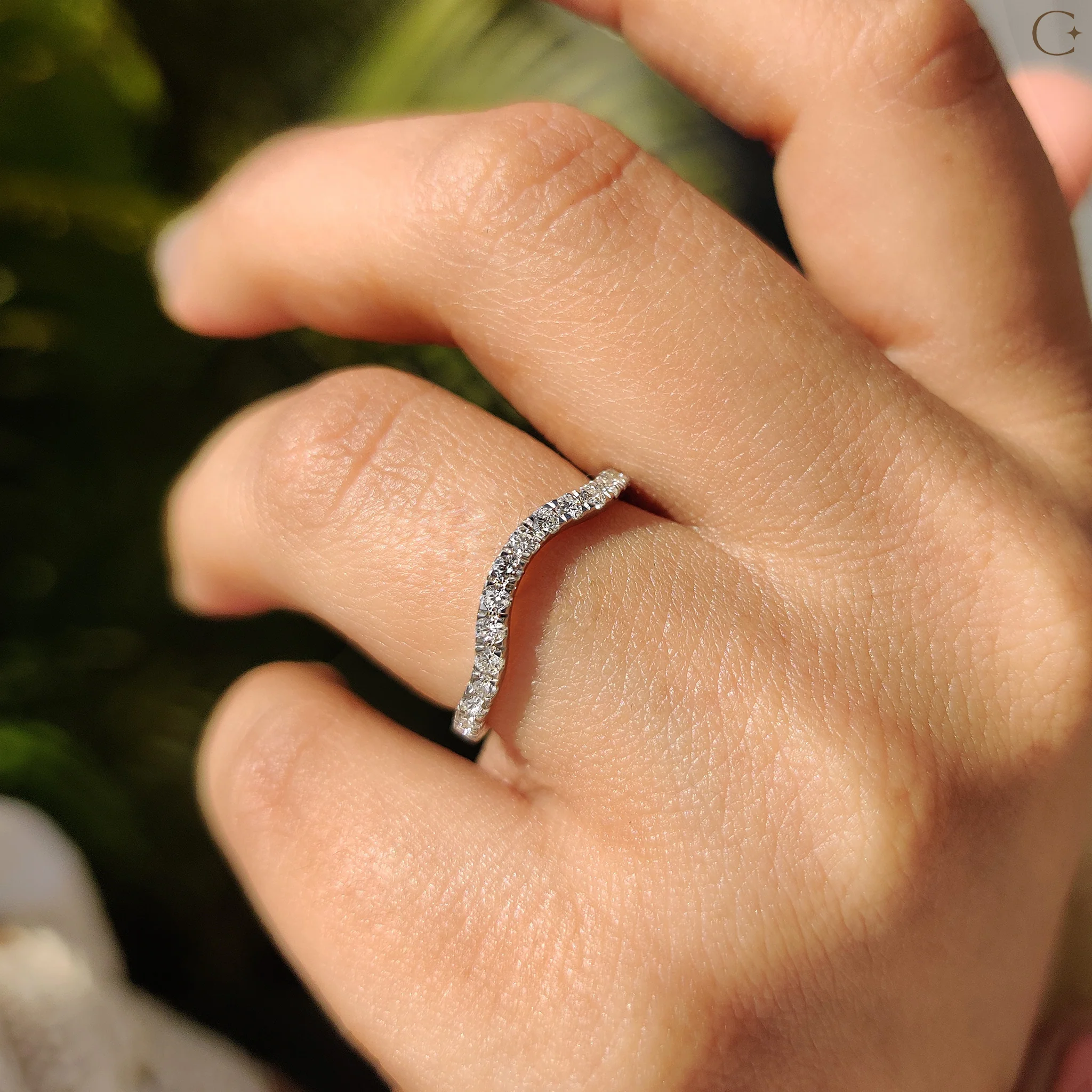 Curved Gold Wedding Band With Round Diamond - Image 7