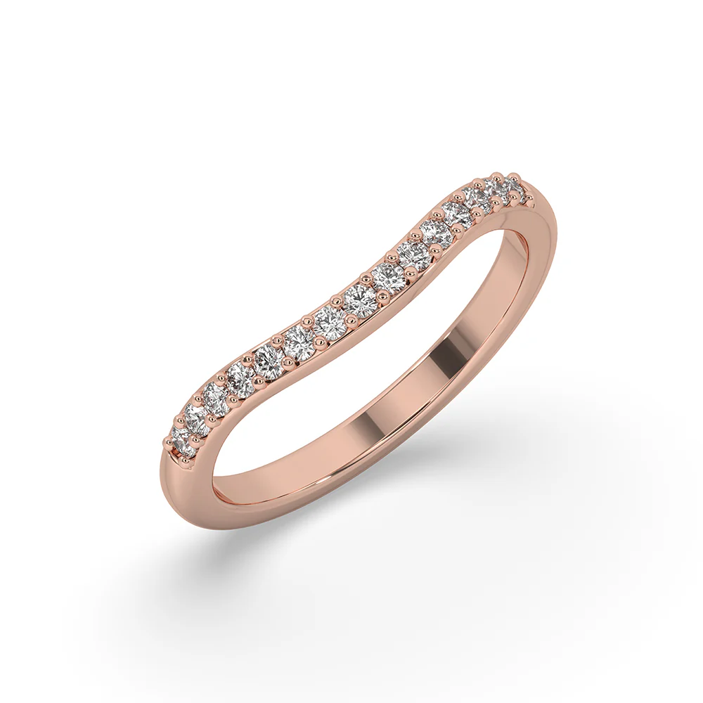 Curved Wedding Band Gold With Round Cut - Image 2