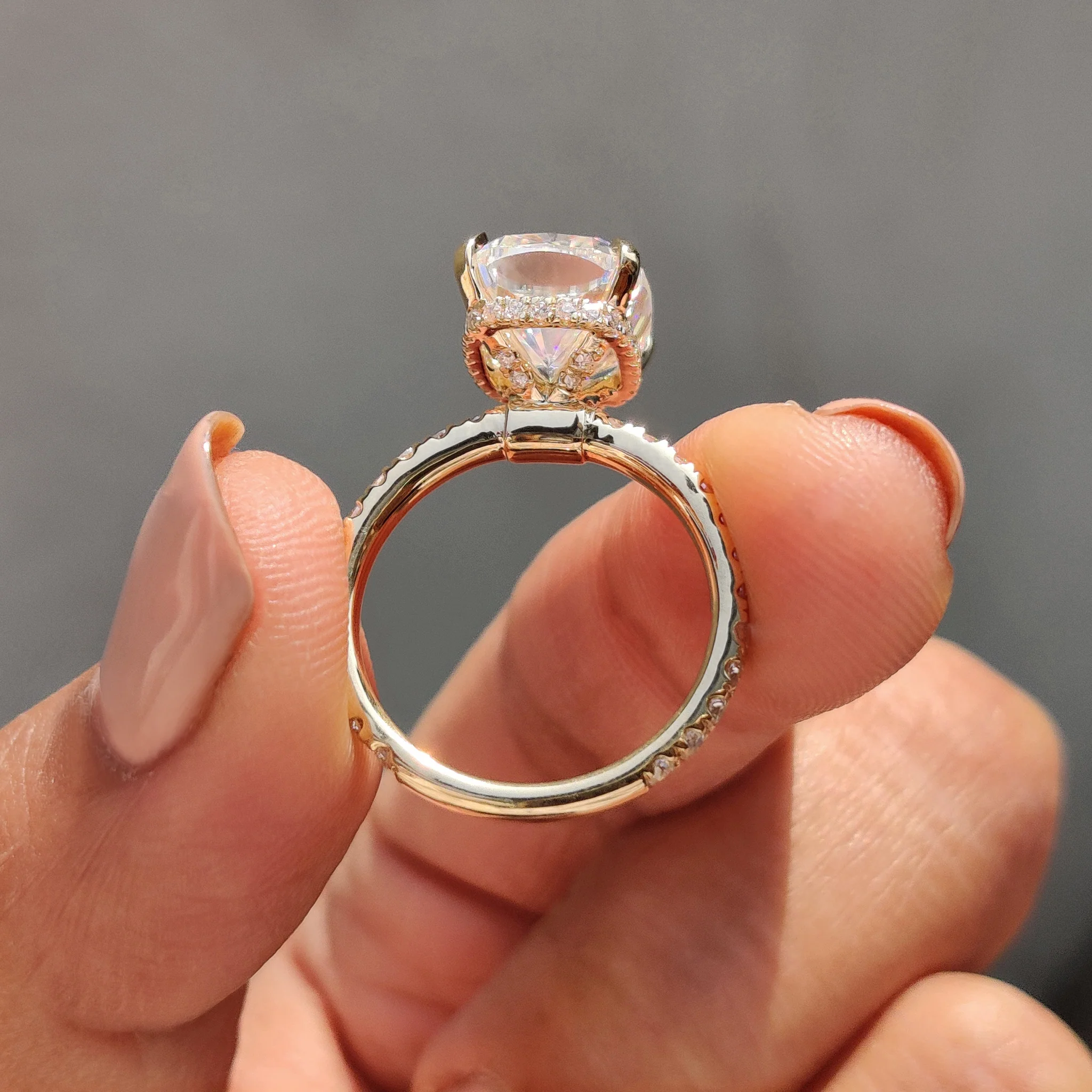 Cushion Cut Engagement Ring With Hidden Halo Setting - Image 4