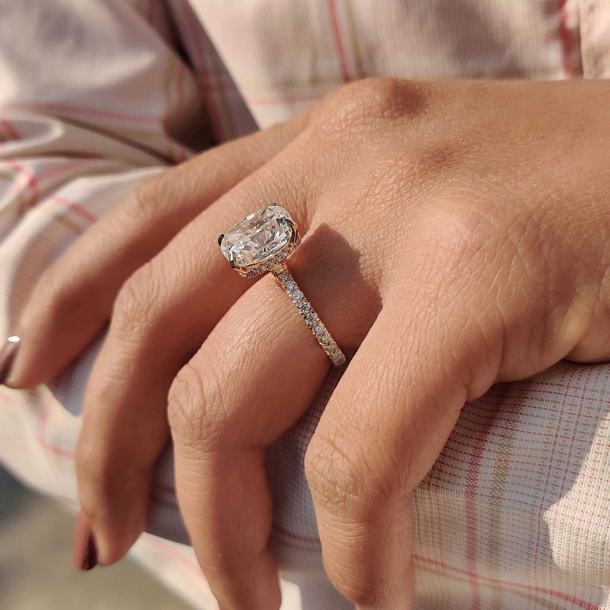 Cushion Cut Engagement Ring With Hidden Halo Setting - Image 7