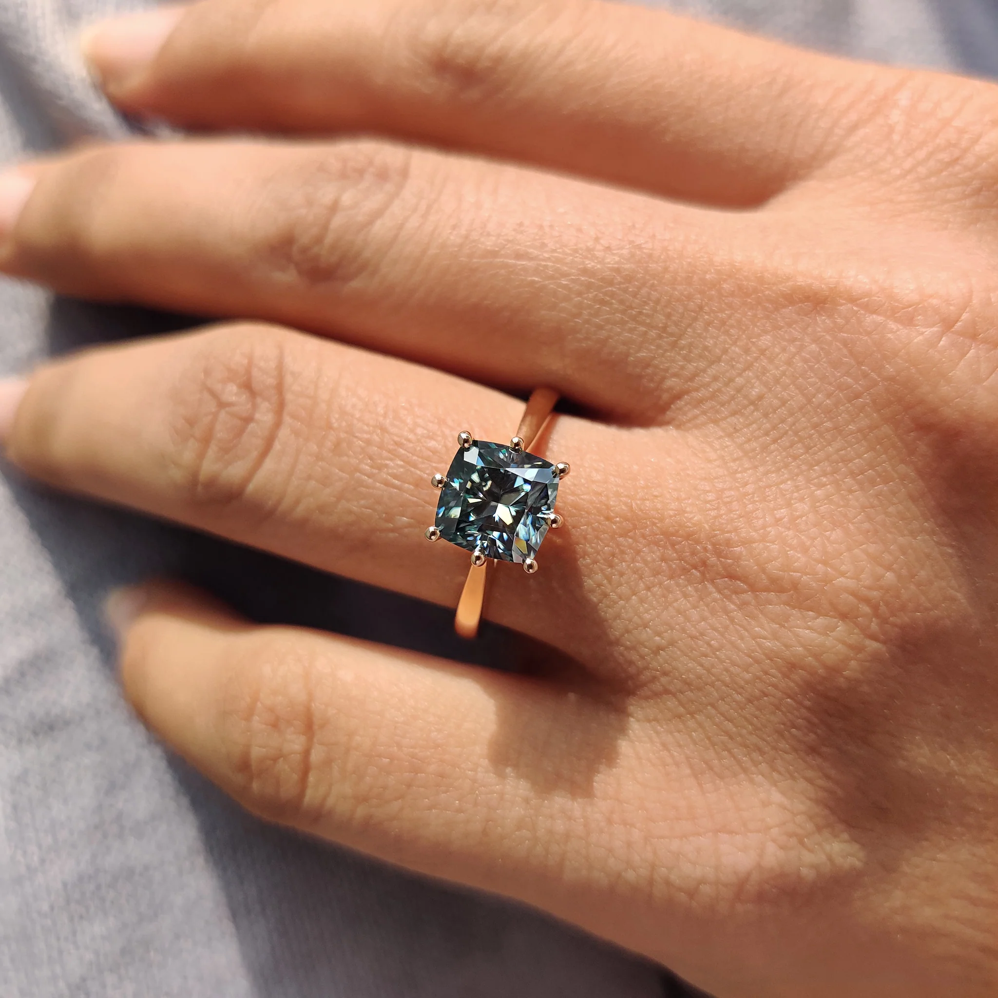Cushion Cut Engagement Ring with hidden halo setting - Image 4