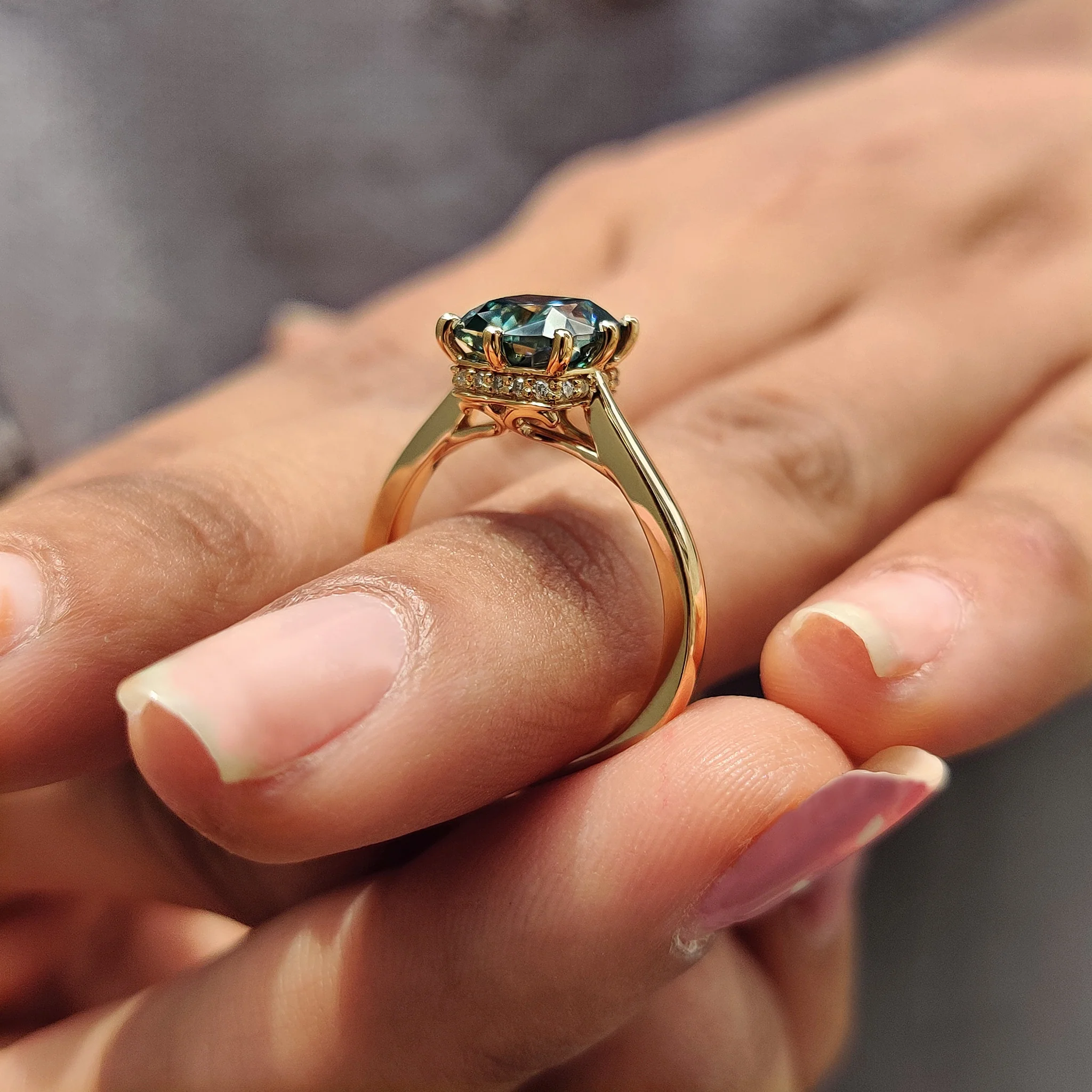 Cushion Cut Engagement Ring with hidden halo setting - Image 7