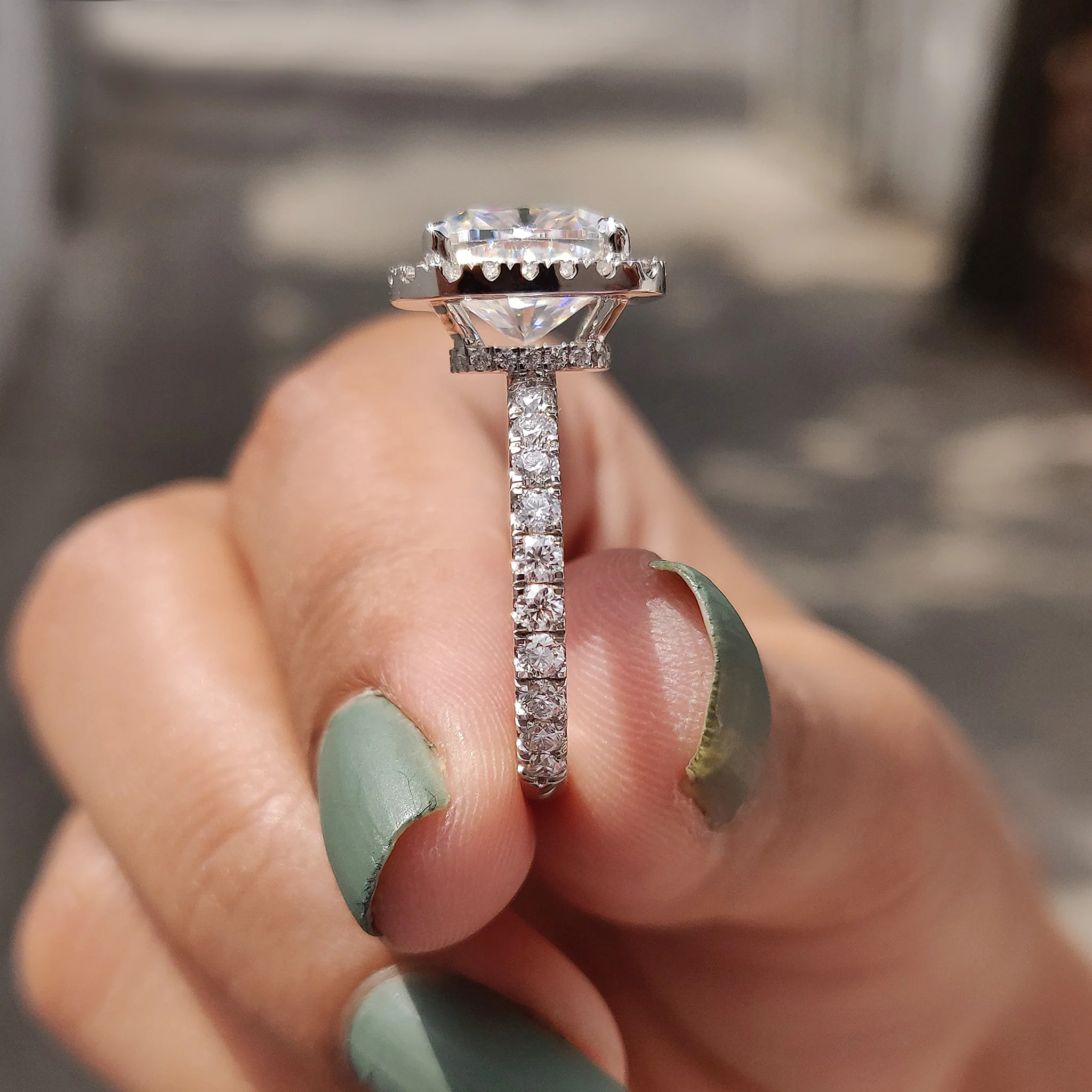Cushion Cut Moissanite Hidden Halo Engagement Ring - Image 8