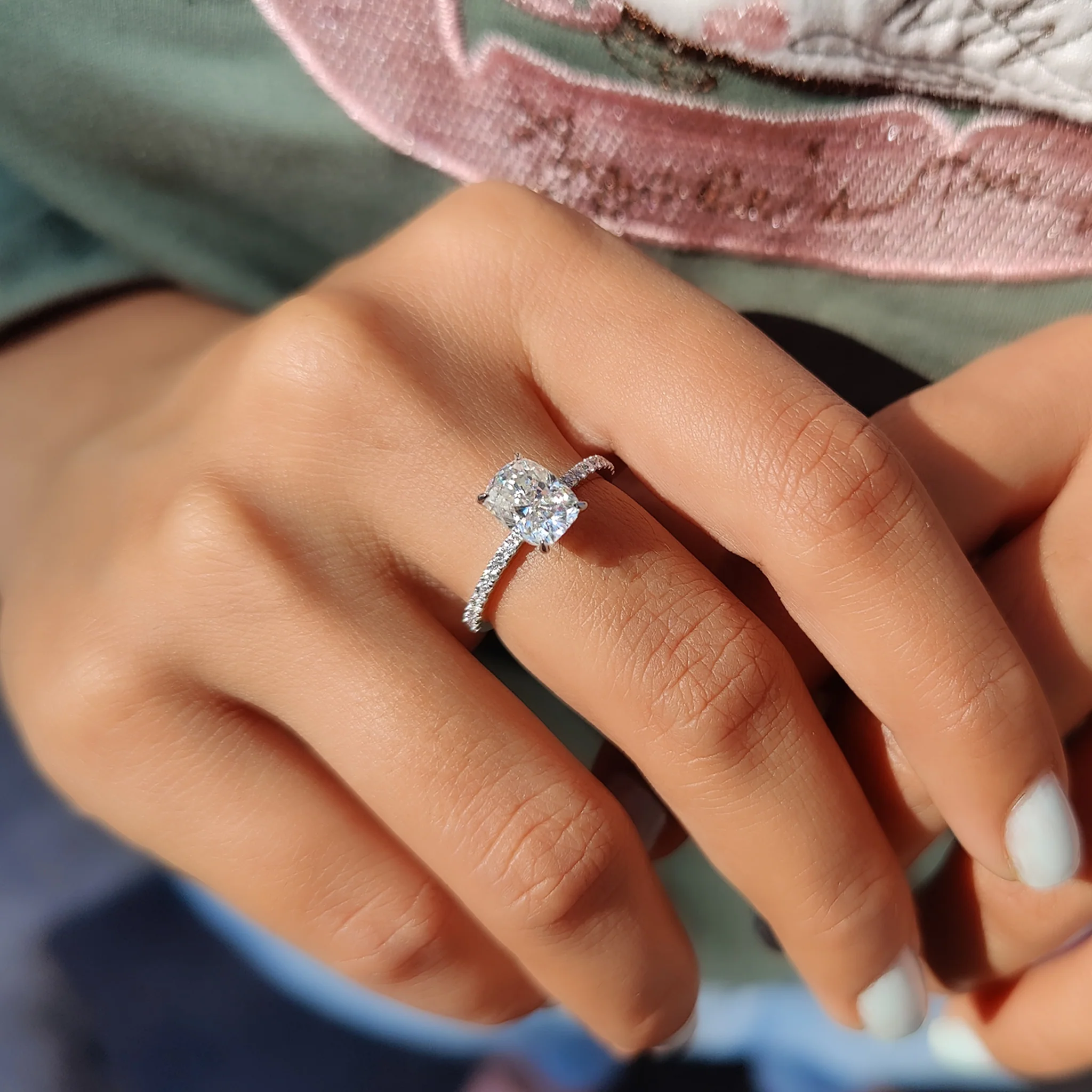 Cushion Cut Moissanite Pave Ring Setting - Image 8