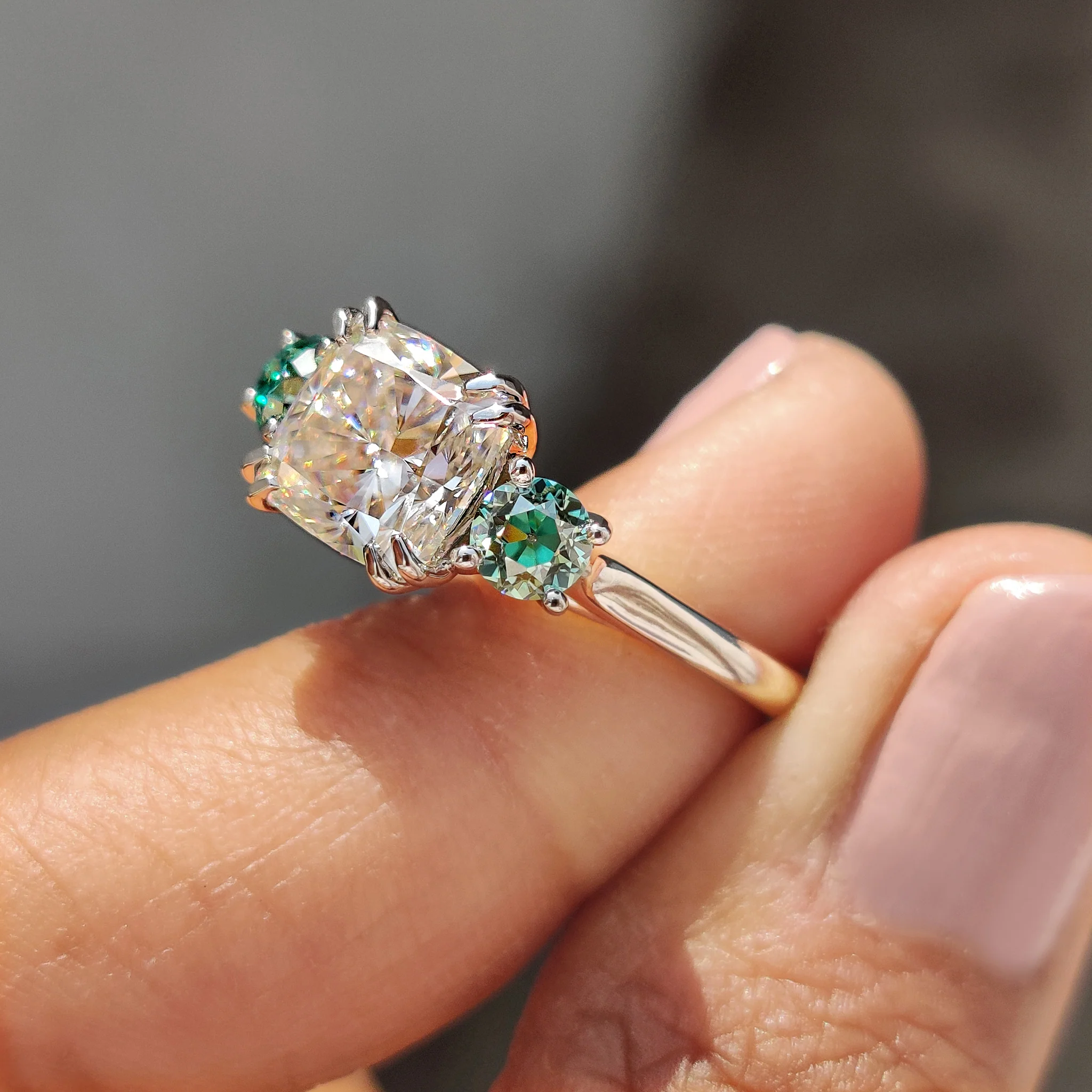 Cushion Cut Moissanite Ring Three Stone Ring - Image 5