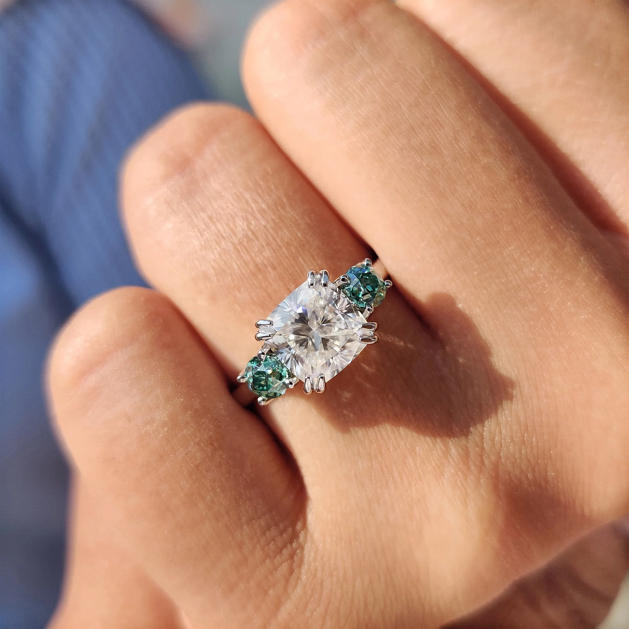 Cushion Cut Moissanite Ring Three Stone Ring - Image 6