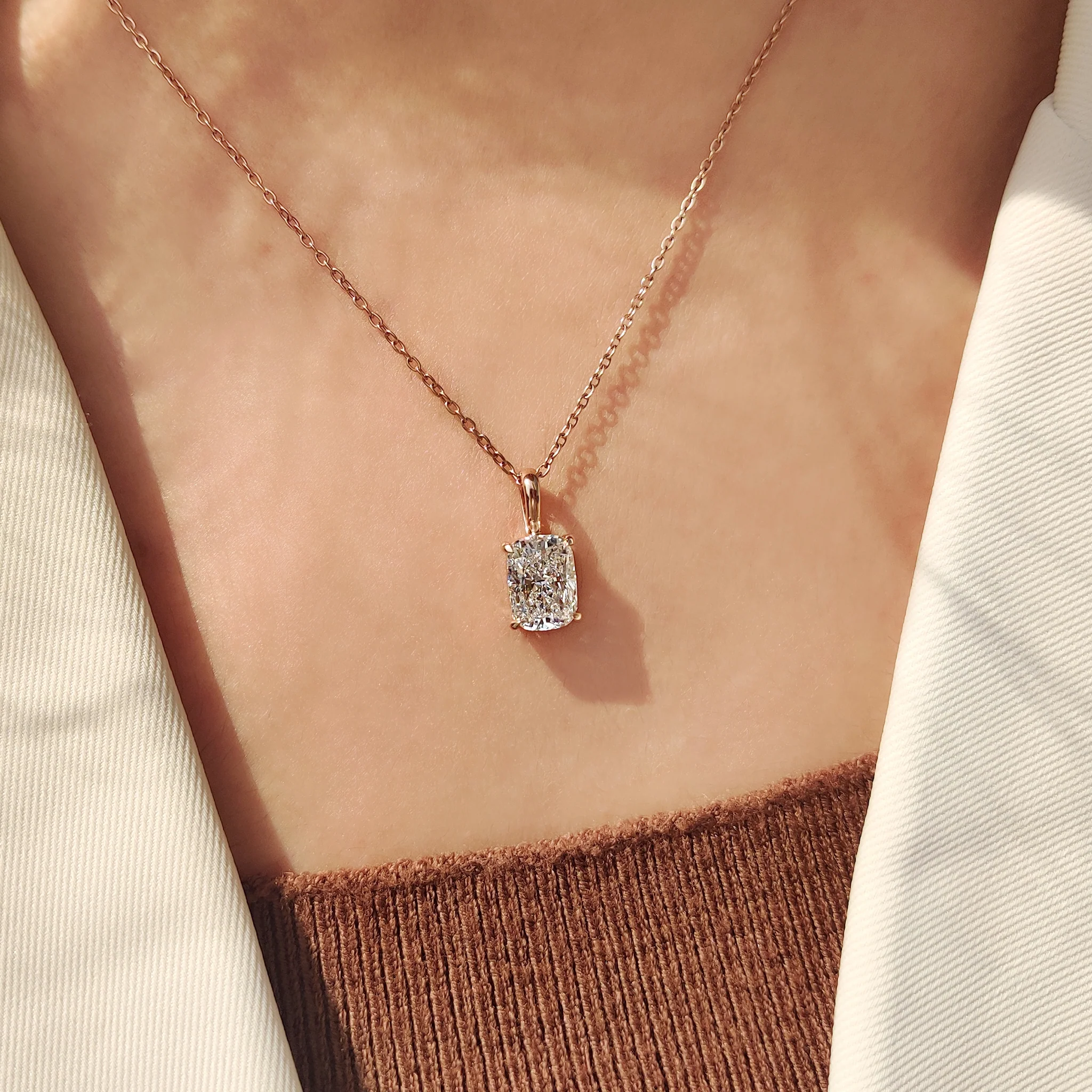 Cushion Cut Solitaire Diamond Pendant With Claw Prong - Image 7